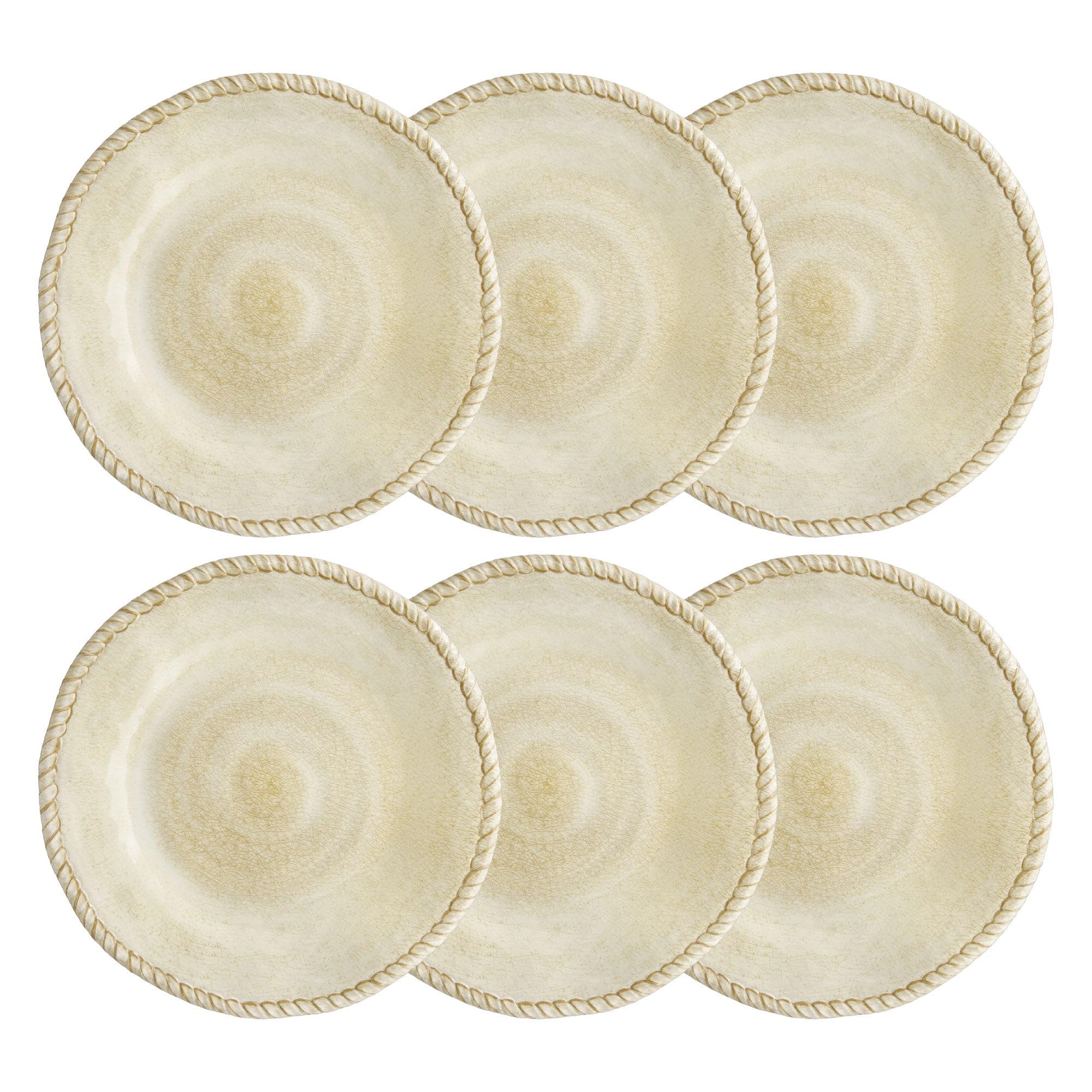 UPware 6-Piece Melamine Dinner Plates Set - BPA-Free, Dishwasher Safe, 11 Inch for Main Course, Pasta & Salad - Perfect for Outdoor Dining & Parties (Rope, Sand)