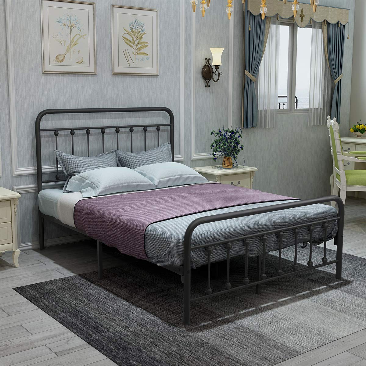 Full Size Metal Bed Frame with Vintage Headboard & Footboard - Elegant Panel Platform Bed with Sturdy Iron Slats for Bedroom & Guestroom | Perfect for Master Bedrooms, Guest Suites & Vintage Home Decor