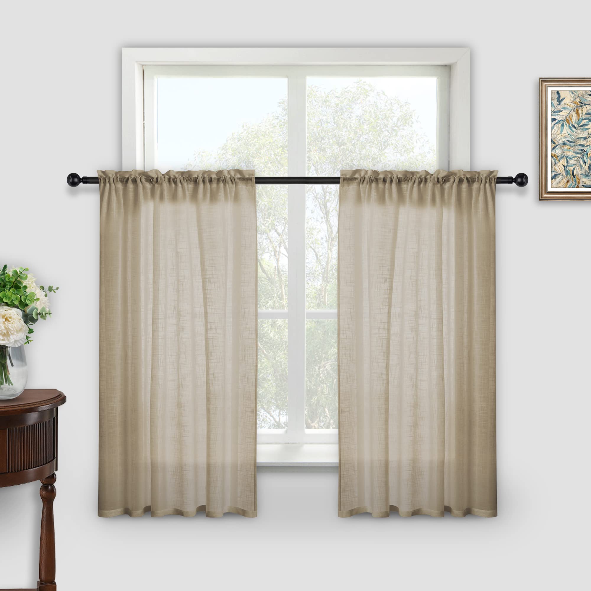 Kinryb Taupe Semi-Sheer Faux Linen Curtains - 52