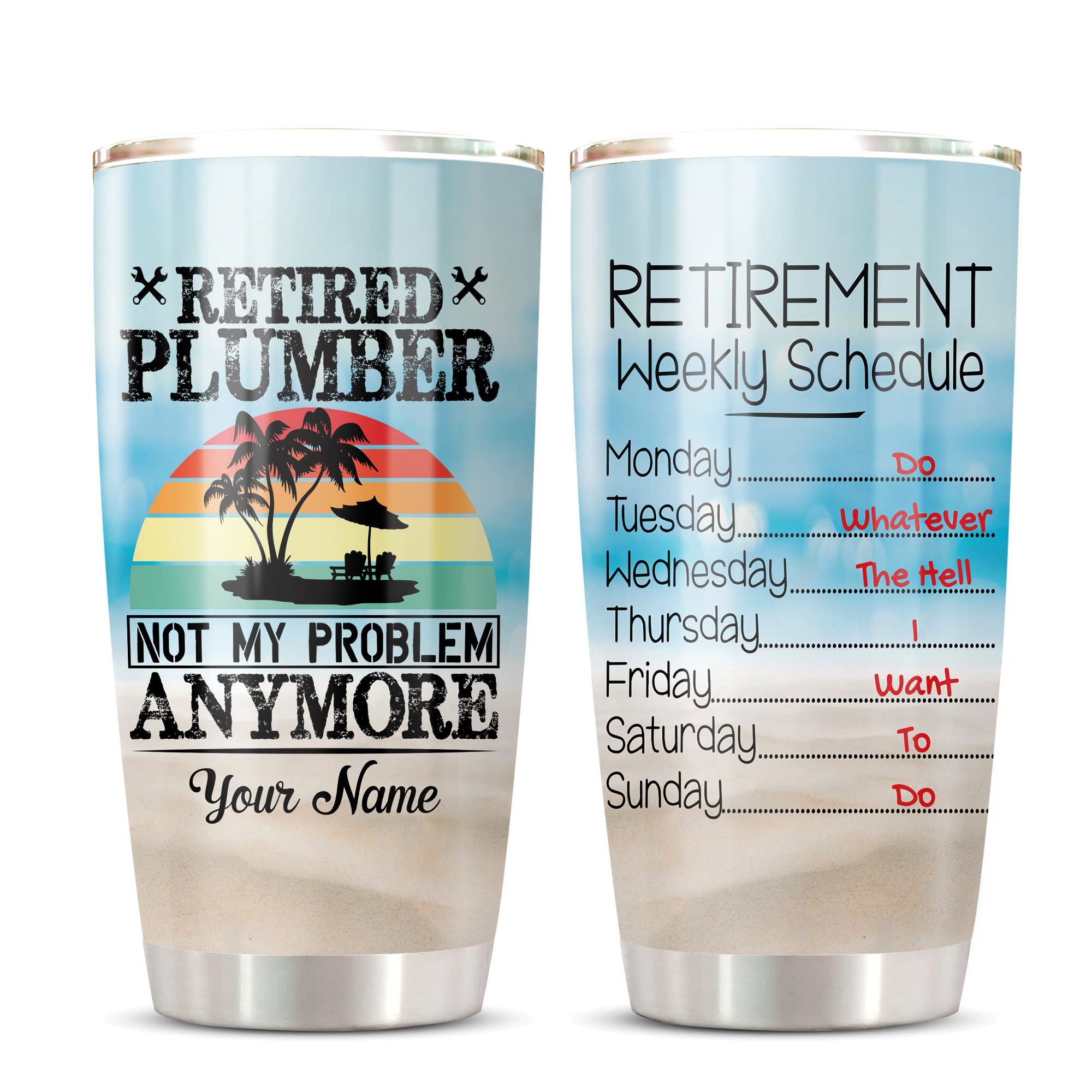CHICKOR Personalized Retired Plumber Tumbler - Funny 'Not My Problem Anymore' Insulated Travel Mug for Men & Women, Custom Metal Cup for Police Officers - Perfect Retirement Gift for Plumbers, Office Use, Camping & Outdoor Activities