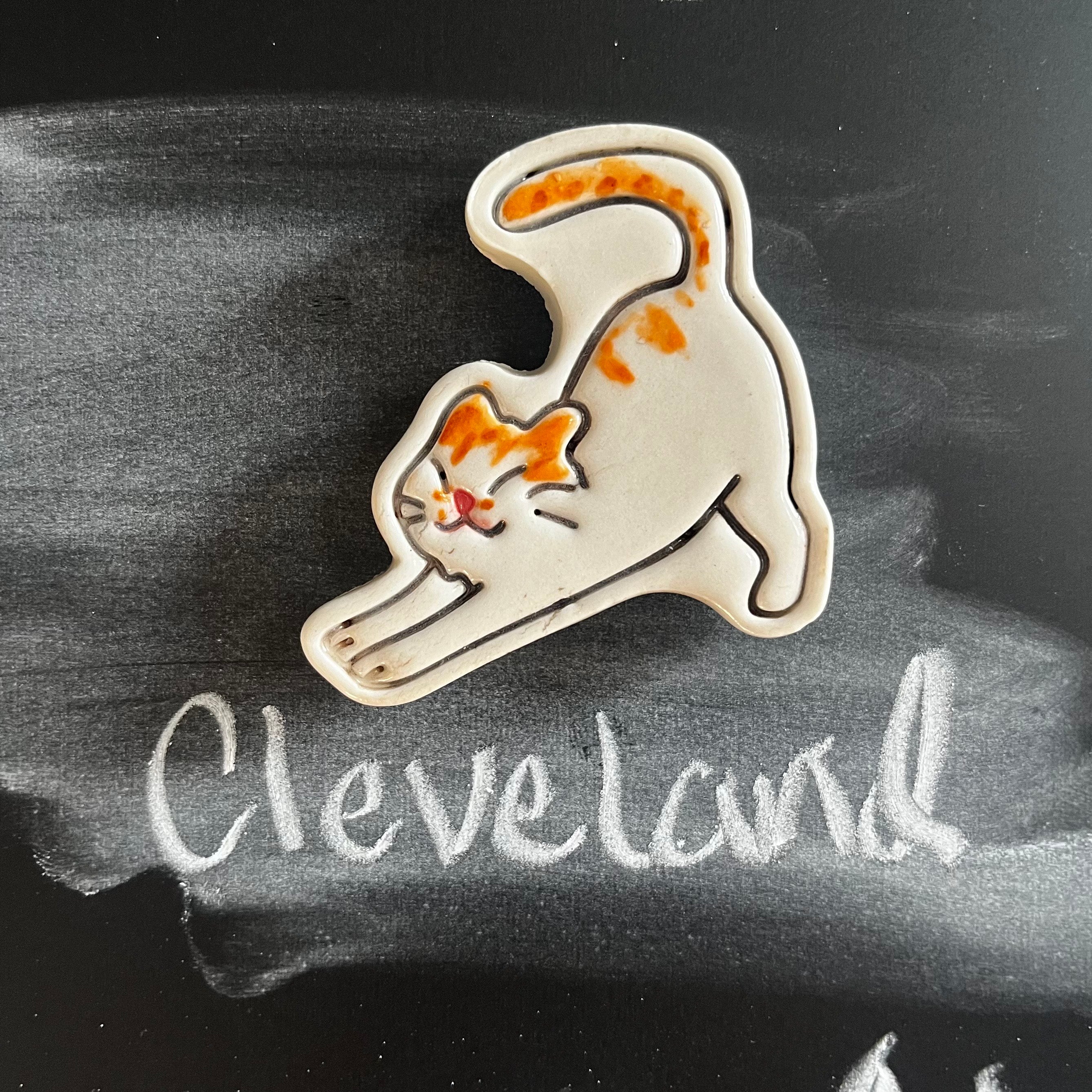 Original Cleveland Cat Magnet - Handmade Auburn Clay Barn Souvenir for Refrigerators & Lockers - Perfect for Home, Office & Gifts