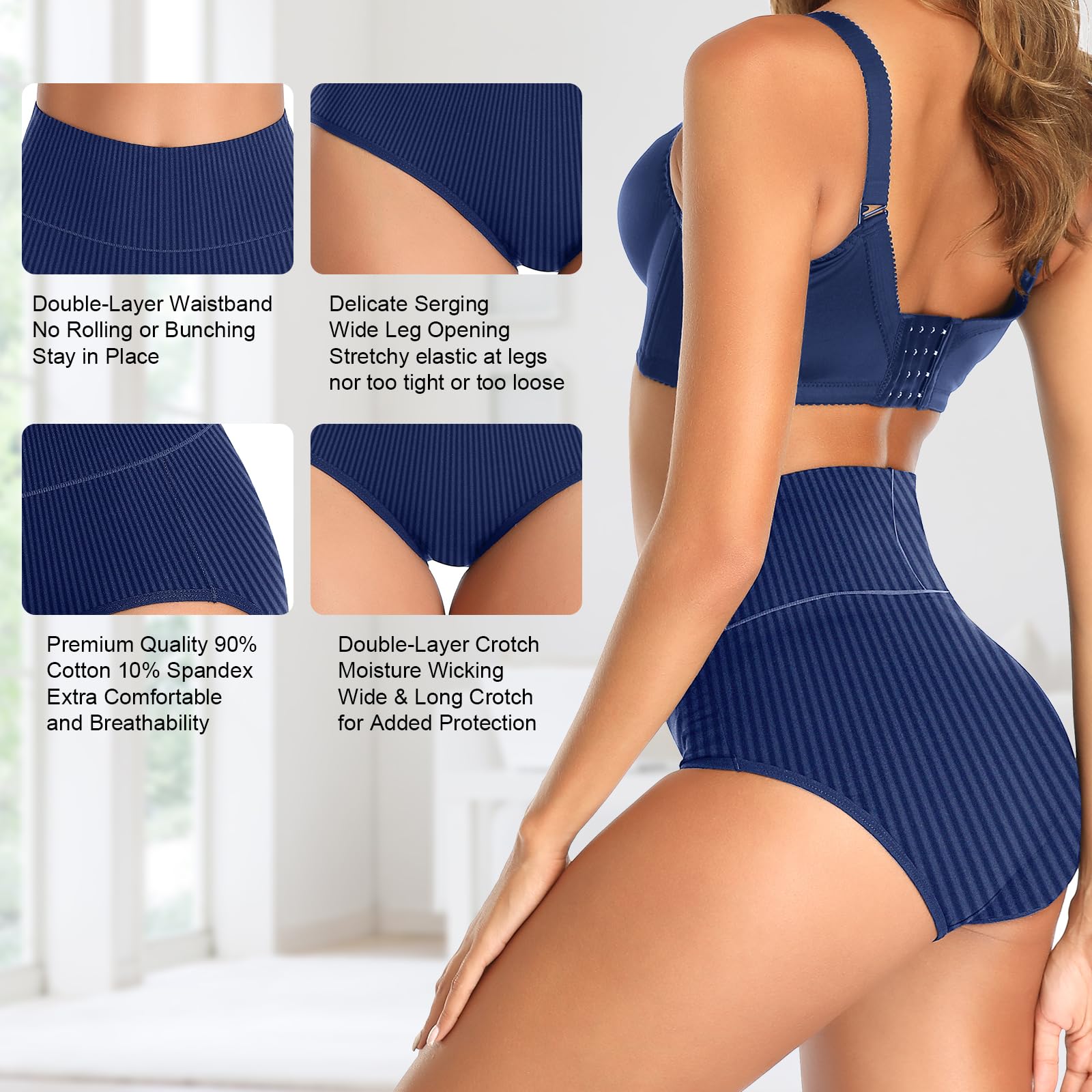 UMMISS Women's Cotton High Waisted Underwear - Tummy Control Panties for Plus Size Ladies, Full Coverage Briefs | Comfortable Everyday Wear & Shapewear for Work, Yoga & Sleep
