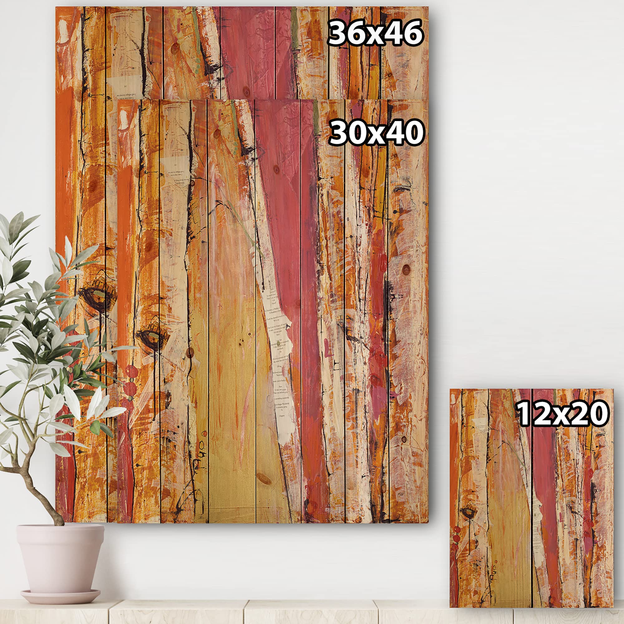 Orange Glam Natural Wood Farmhouse Wall Decor - Large Floral Wood Wall Art Panel Printed on Pine Wood - Rustic Home Decor for Living Room, Bedroom & Office