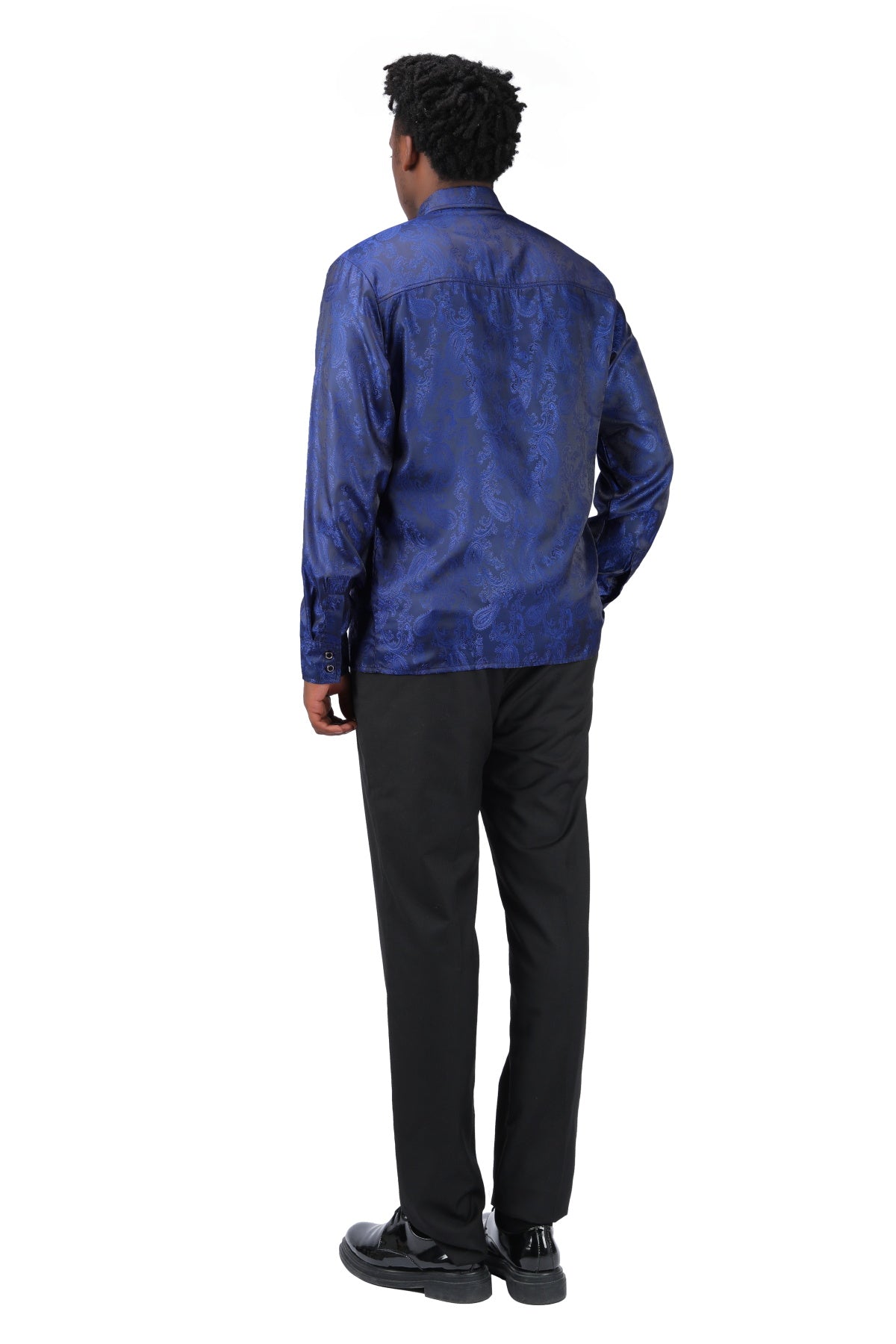 Slim Fit Embroidered Navy Paisley Shirt for Men - Stylish Casual Button Down Shirt for Office, Party & Date Night Outfits