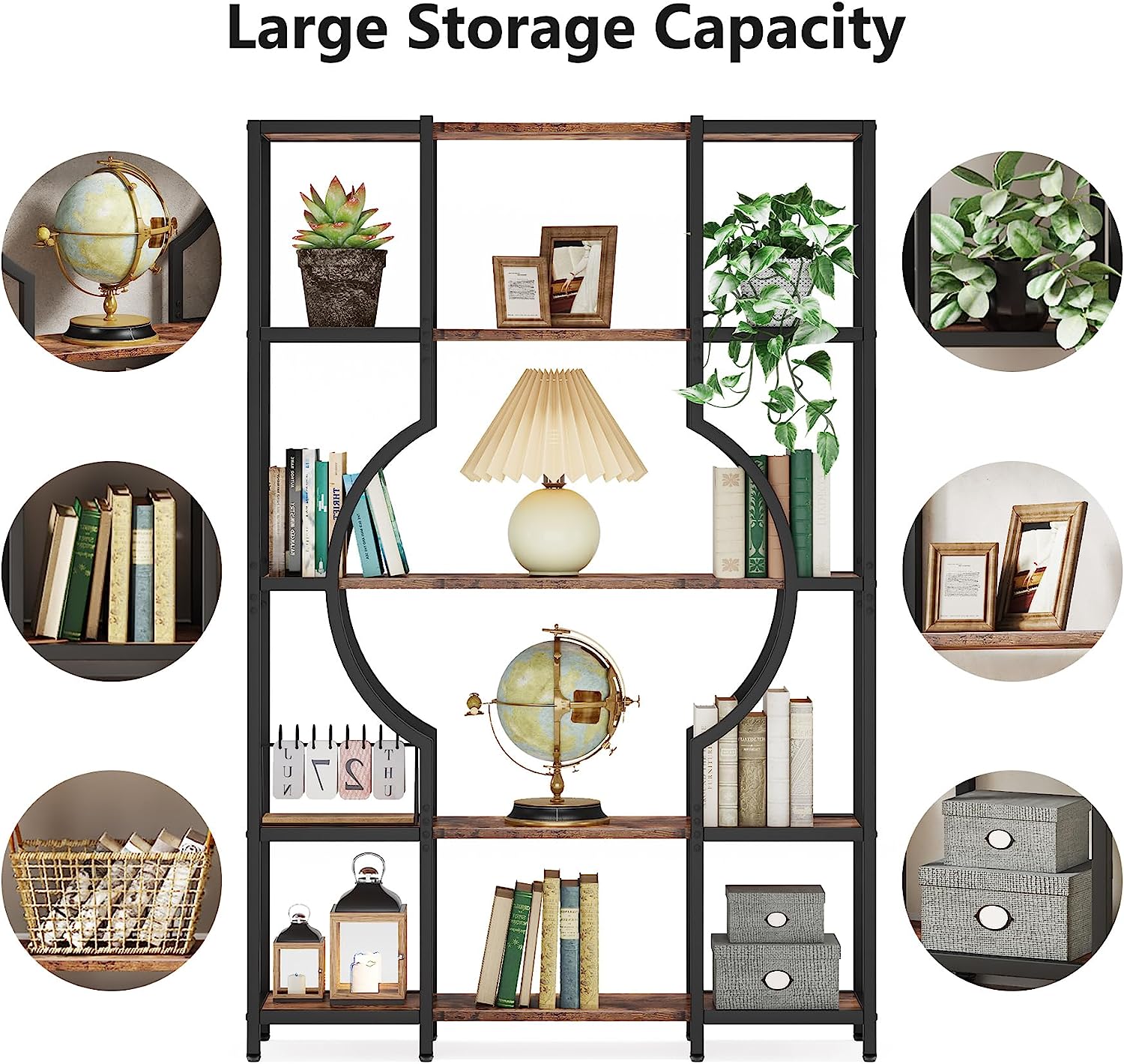 5 Tier Bookshelf - Industrial Style Bookcase with Metal Frame, Sturdy Storage Shelf for Home Office, Living Room & Bedroom Organization - Perfect for Books, Decor & Display