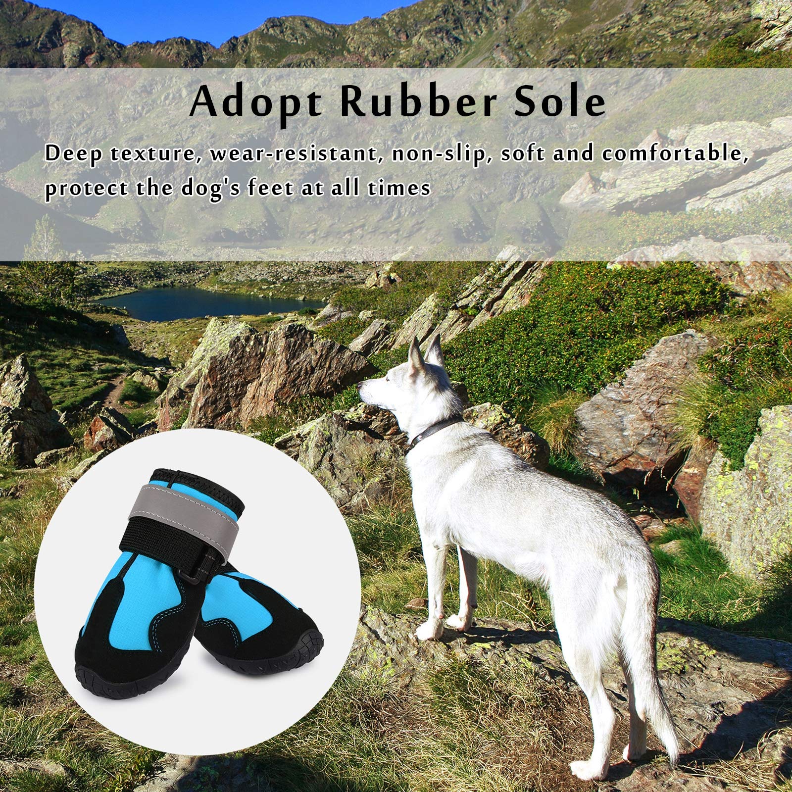 **Waterproof Dog Boots for Medium & Large Dogs - Non-Slip Protective Paw Shoes with Adjustable Reflective Straps (Set of 4) - Ideal for Hiking, Snow, Hot Pavement & Outdoor Adventures**