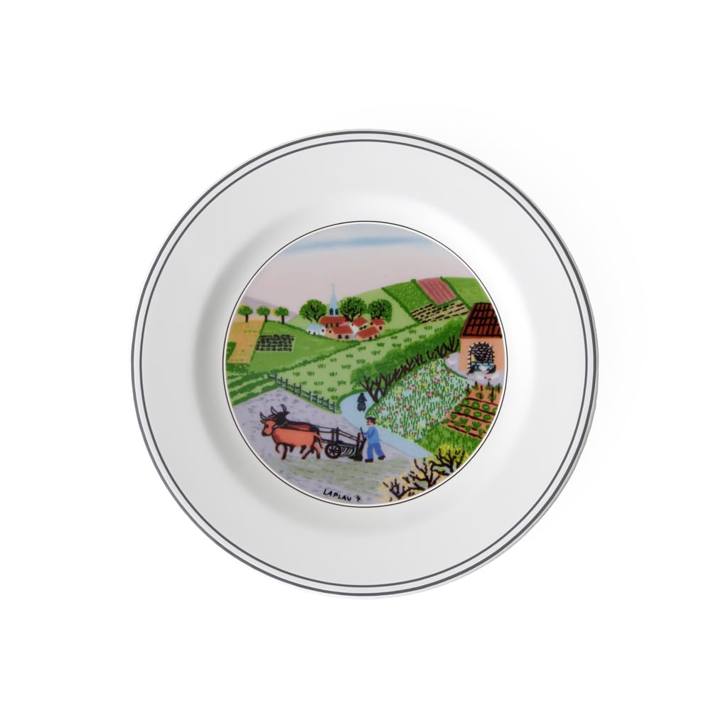 Villeroy & Boch Premium Porcelain Bread & Butter Plate - 6.75 Inch White & Colorful Design Naif #4 Plowing Pattern - Elegant Tableware for Breakfast, Brunch, and Dinner Parties