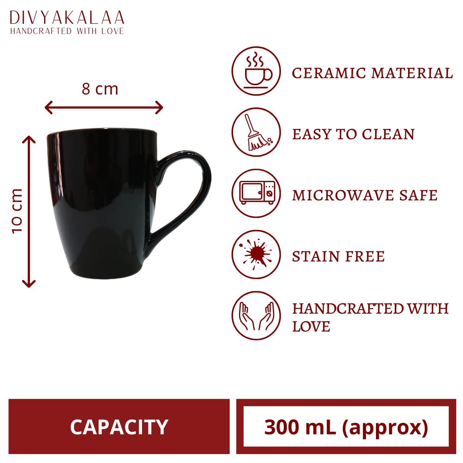 Premium Glossy Black Ceramic Coffee Mug - 10oz Tea & Milk Cup with Handle, Microwave & Dishwasher Safe - Perfect Gift for Best Friend, Office, or Home Use - Elegant Drinking Cup for Coffee Lovers, Breakfast, and Relaxing Moments