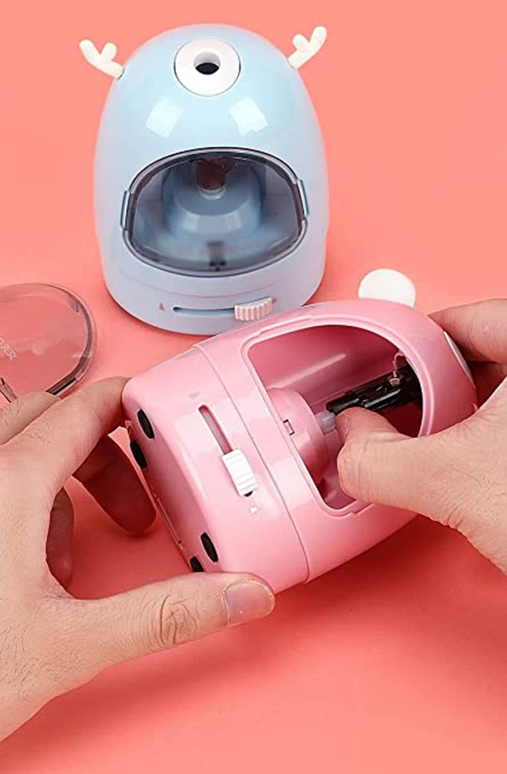 Electric Pencil Sharpener for Kids - Portable & Cute Cartoon Design - Perfect for School, Classroom, Office & Home Use - Pink Mechanical Pencil Sharpener Set (Great for Homework, Art Projects & Office Supplies)