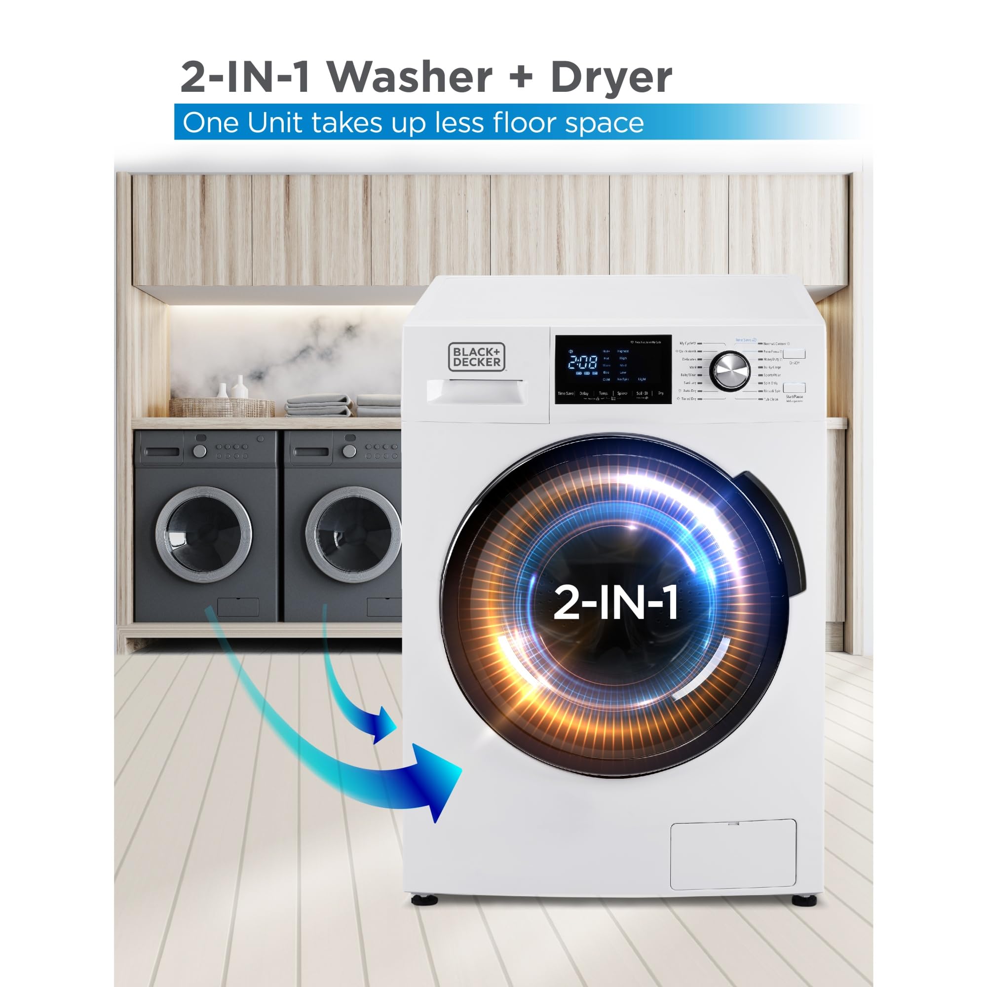 BLACK+DECKER 2.7 Cu. Ft All-in-One Washer Dryer Combo with LED Display & 16 Wash Cycles - Compact Laundry Solution for Apartments, RVs & Small Spaces