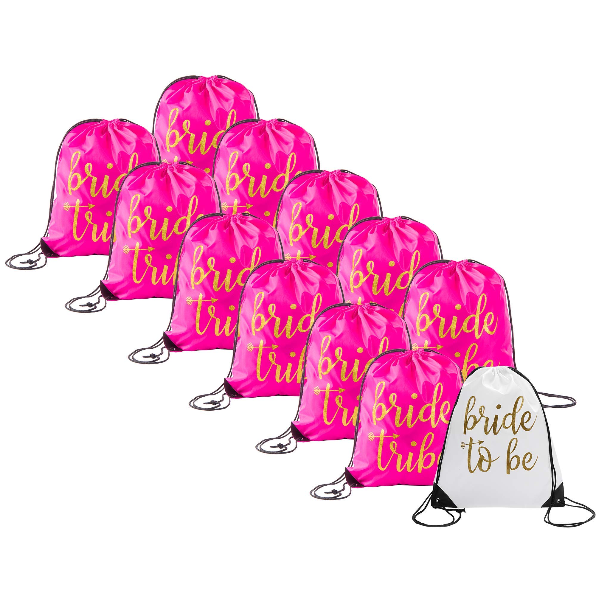 Pop Fizz Designs | 12-Pack Pink Bride & Bride Tribe Drawstring Bags for Bachelorette Party | Wedding Party Favors, Bridal Shower Gifts & Girls' Night Out Essentials