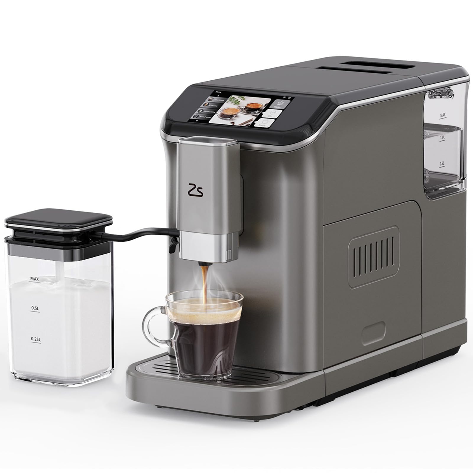 Fully Automatic Espresso Machine with Milk Frother - Built-In Adjustable Coffee Grinder, 15 Grind Size Levels, 1.5L Water Tank, Auto-Cleaning - Perfect for Home Baristas to Make Espresso, Cappuccino & Latte - Ideal for Morning Coffee, Entertaining Guests & Office Break Rooms