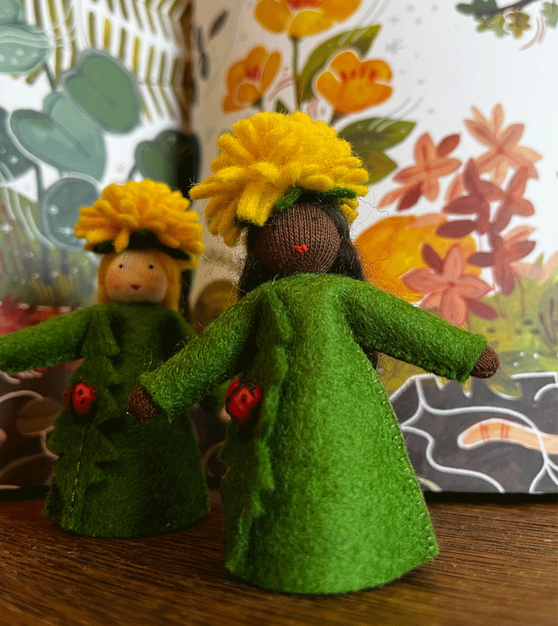 Black Dandelion Waldorf Felt Flower Fairy - Handmade Wool Felted Flowers for Waldorf Dolls, Nature Tables & Fairy Gardens - Perfect for DIY Crafts, Home Decor & Waldorf Education