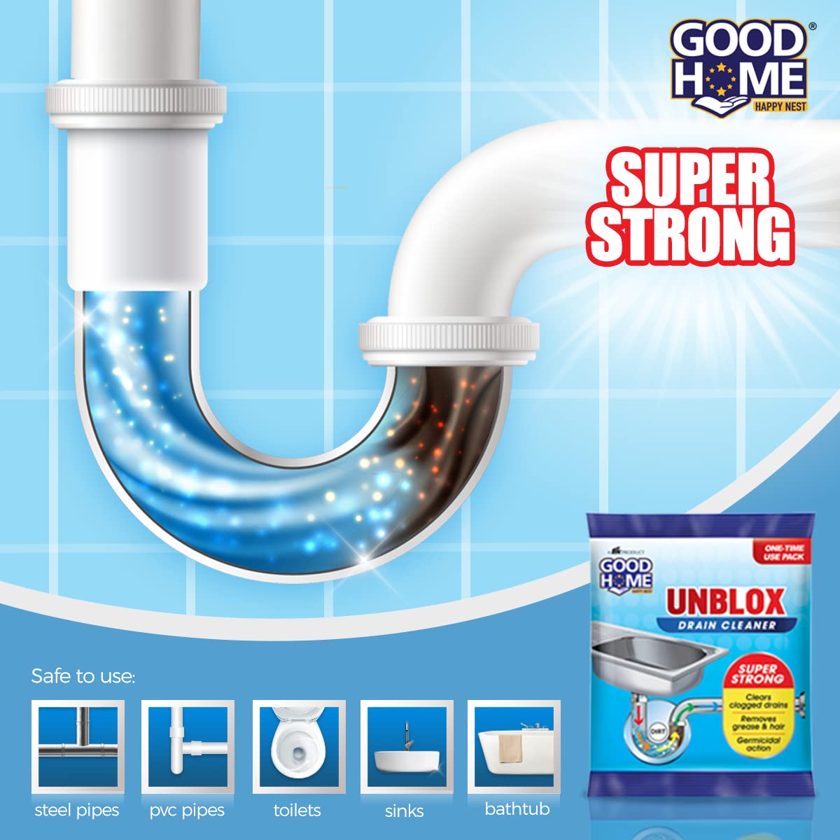 **Powerful Unblox Drain Cleaner - Fast Acting Sink & Pipe Clog Remover, Safe for All Pipes (10-Pack) - Ideal for Kitchen, Bathroom & Shower Drain Maintenance**
