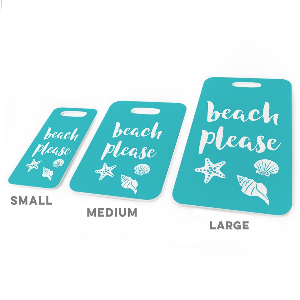 Custom Beach Please Luggage Tag - Small Teal Bag Tag with Personal Info on Back - Perfect for Travel, Vacation & Suitcase Identification