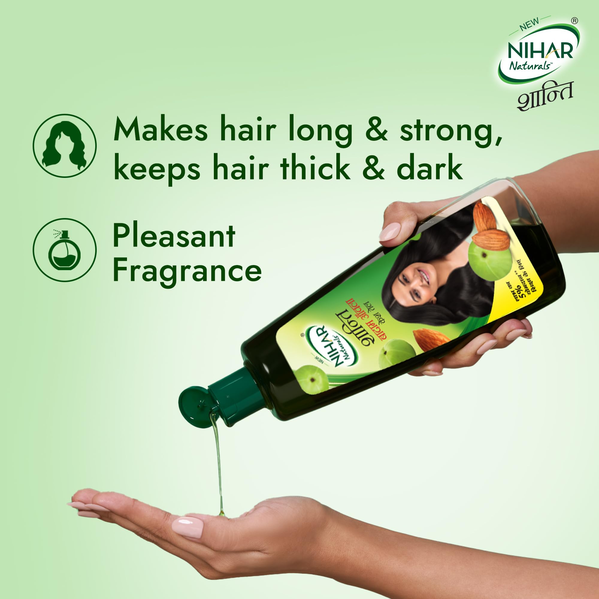 Nihar Naturals Shanti Amla Badam Hair Oil 300ml - Ayurvedic Herbal Treatment for Hair Growth & Dandruff - Perfect for Daily Scalp Massage & Hair Care Routine