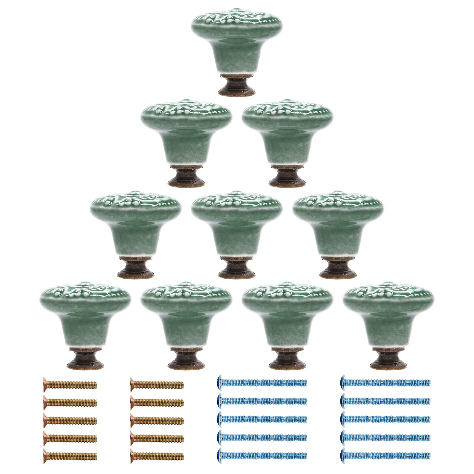 Green Ceramic Knobs - Retro Kitchen & Furniture Drawer Pulls (10Pcs) for Cabinets, Dressers