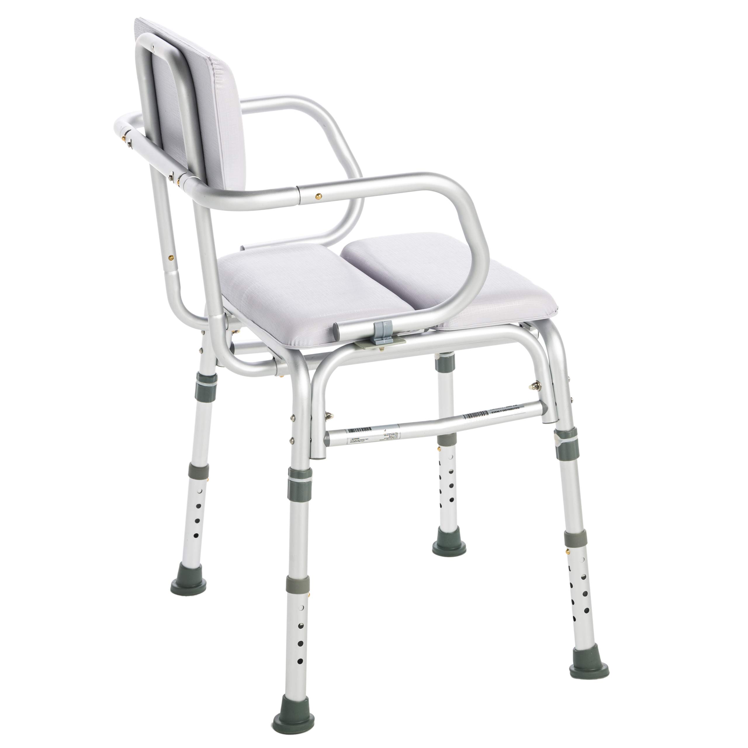 Lumex Deluxe Padded Shower Chair with Backrest & Arms - Waterproof Cushioned Seat for Comfort & Warmth - 300 lbs Capacity - White - Ideal for Elderly, Disabled & Post-Surgery Bathroom Safety
