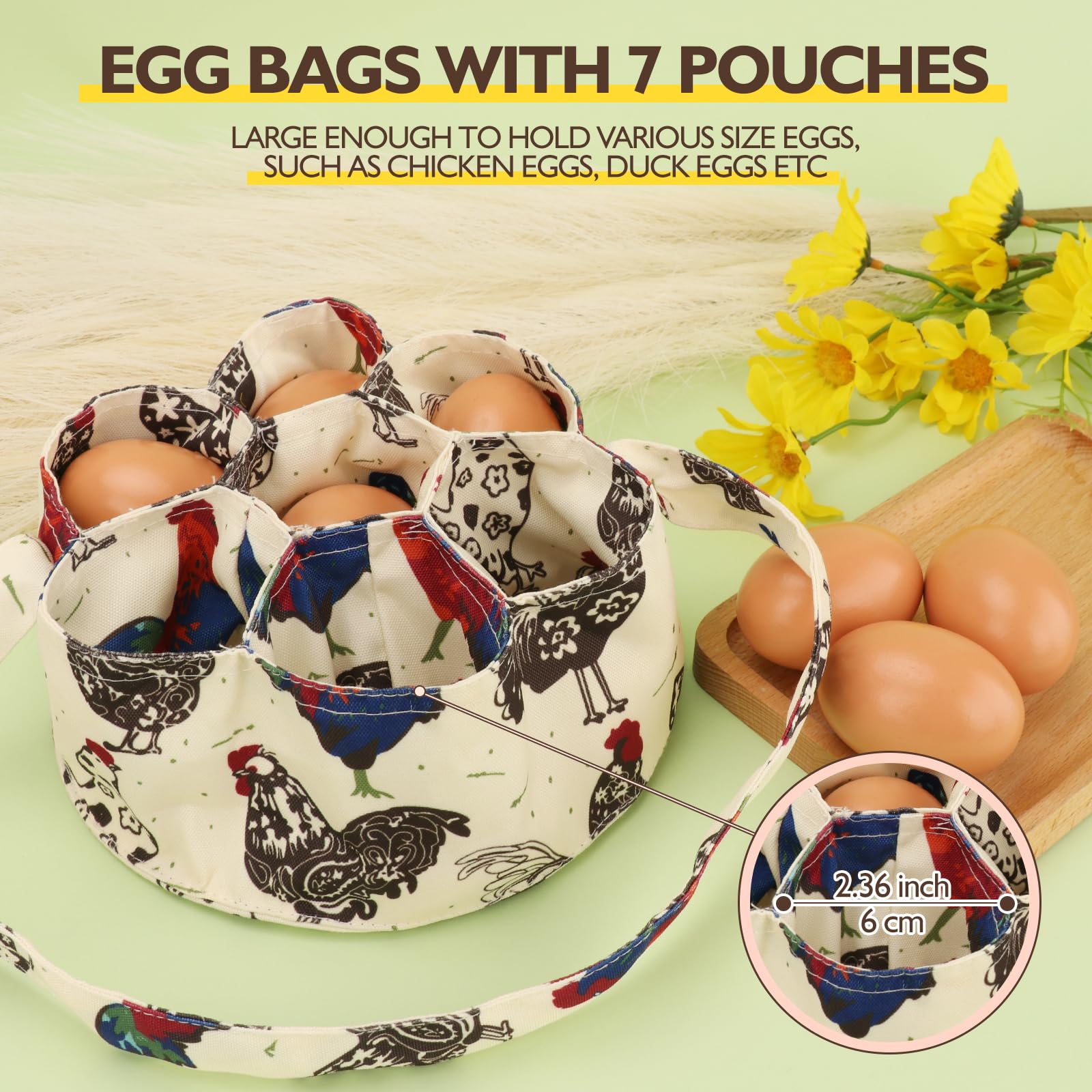 Hossmily 7-Pocket Egg Collecting Basket - Mini Farmhouse Egg Gathering Basket for Chicken, Duck, Goose Eggs - Durable Storage & Transport Solution for Homestead, Garden & Farmers Market (1 Pack)