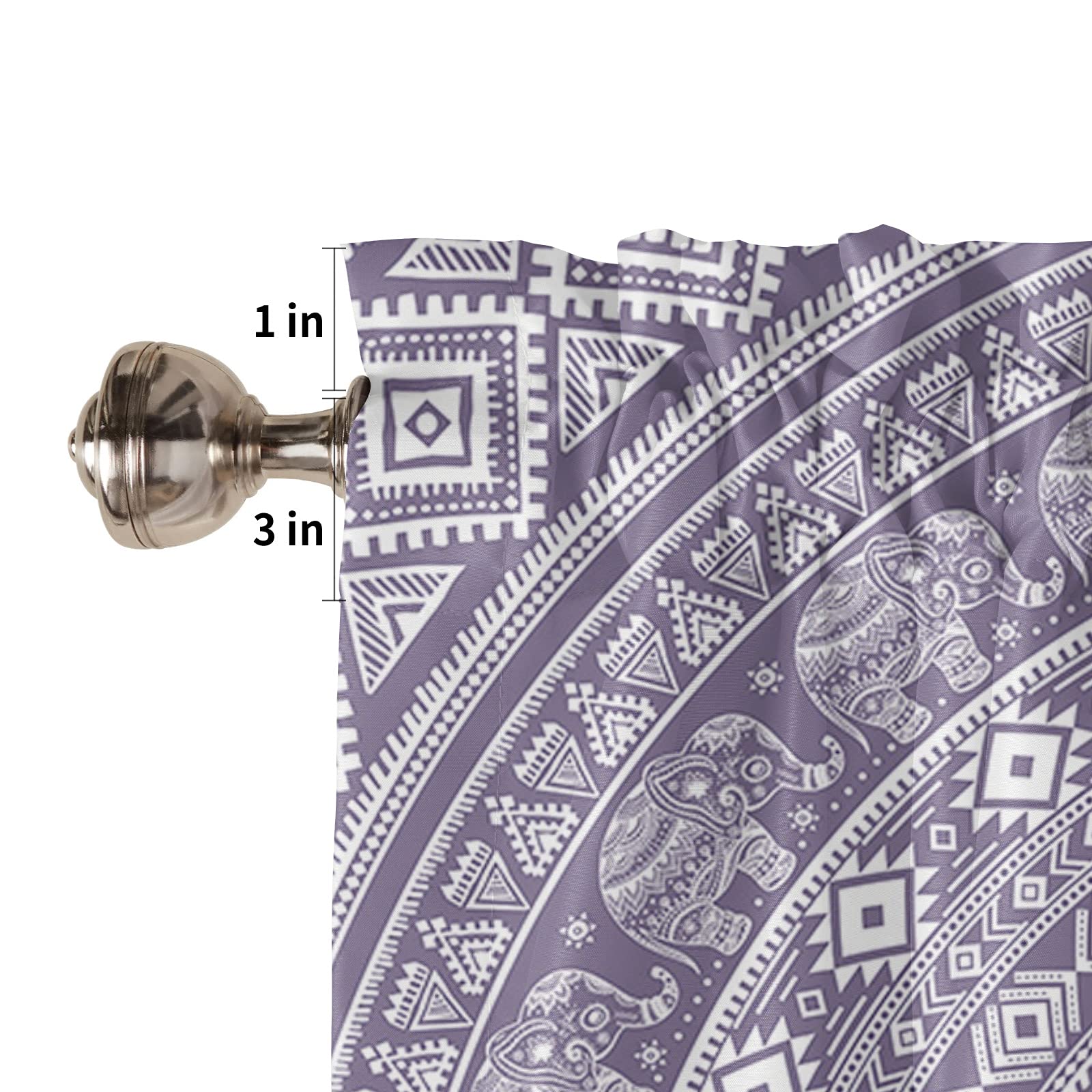 Elephant Mandala Small Window Curtains - Thermal Insulating Tier Curtains for Bathroom & Kitchen (54x18 Inch, 1 Pack) | Boho Ethnic Bohemian Flower Design | Perfect for Home Decor, Apartment Windows & Cozy Spaces