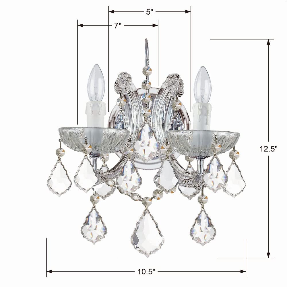 Maria Theresa 2-Light Clear Italian Crystal Gold Wall Sconce - Elegant Lighting Fixture for Living Room, Bedroom, or Hallway Decor