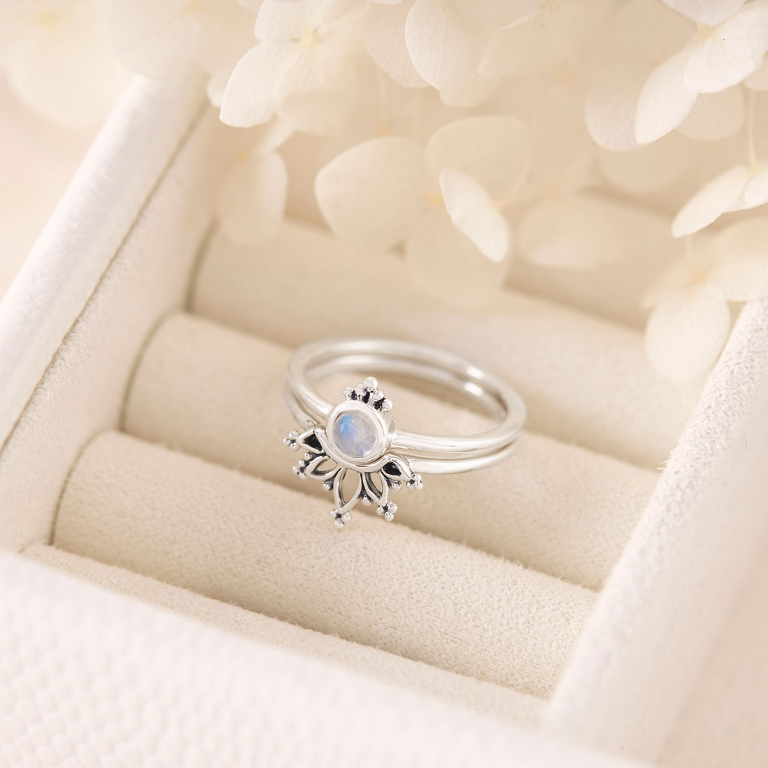 Moonstone Ring Set for Women - Elegant Silver Jewelry for Everyday Wear & Special Occasions | Perfect Gift for Birthday, Anniversary & Valentine's Day