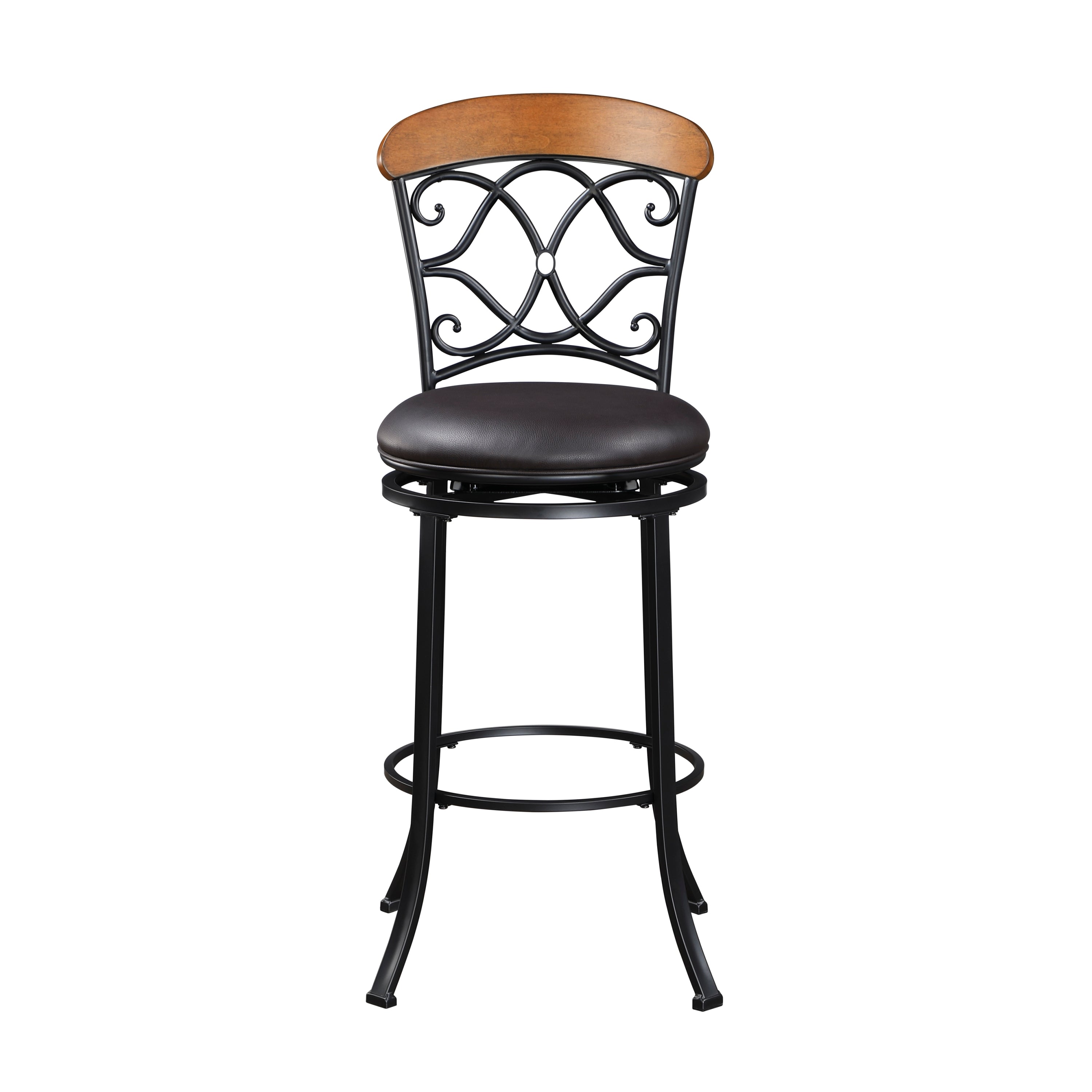 1pc Black Faux Leather Pub Height Swivel Bar Stool with Metal Frame - Adjustable Height Dining Chair for Kitchen Island, Home Bar & Game Room