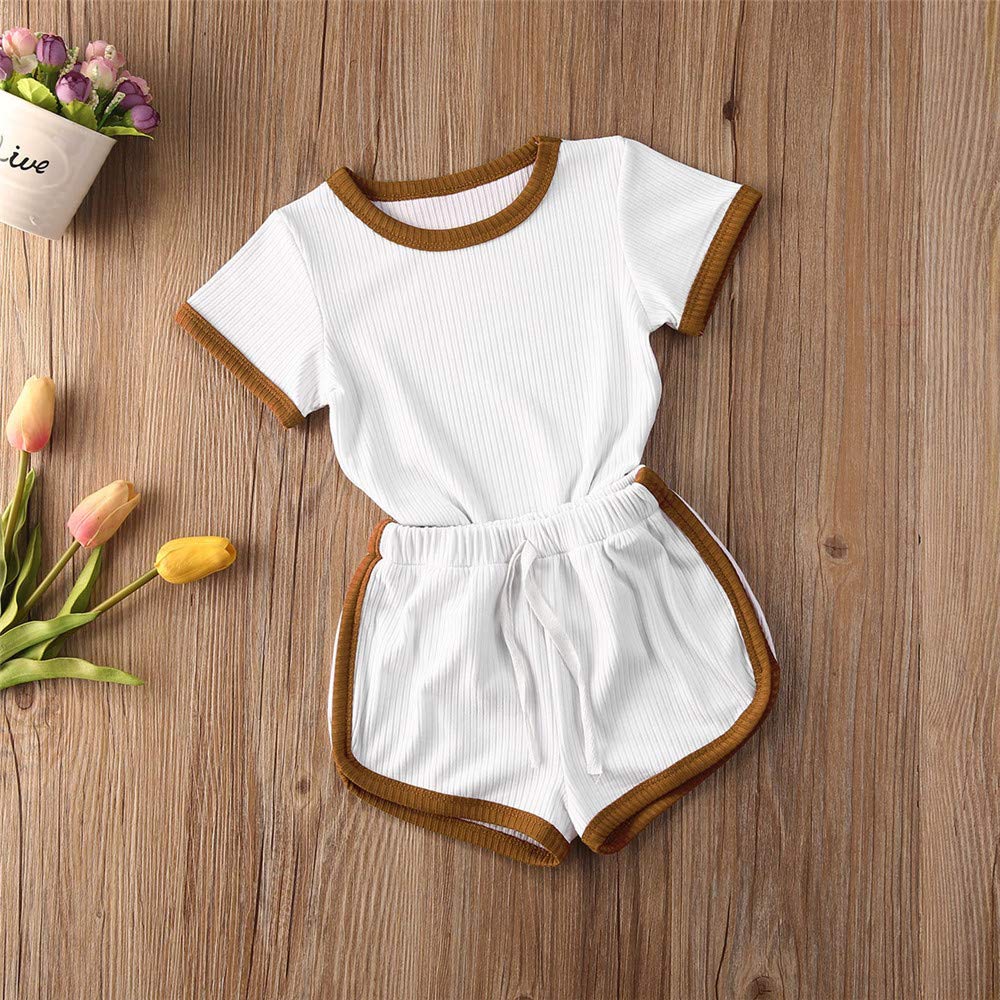 Baby Boys & Girls Ribbed Knit Romper Bodysuit with Drawstring Shorts Outfits Set - Soft Summer Infant Clothes for Playtime & Outings