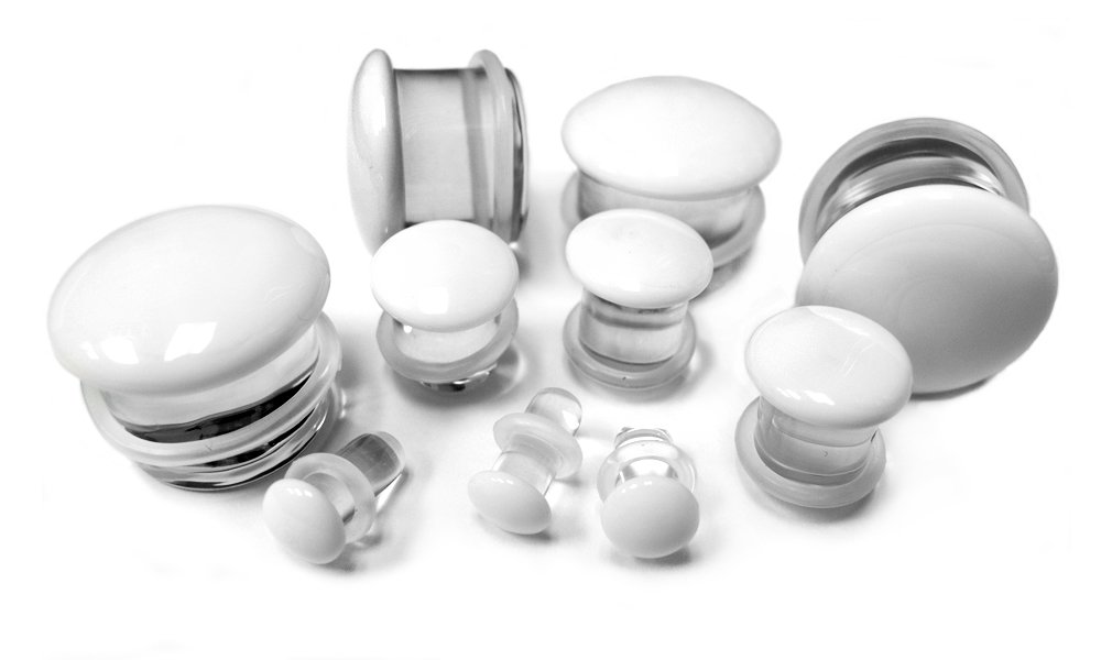 1 Pair 2G (6mm) White Glass Single Flare Ear Plugs - Body Jewelry for Men & Women - Perfect for Daily Wear, Workouts, and Piercing Stretching