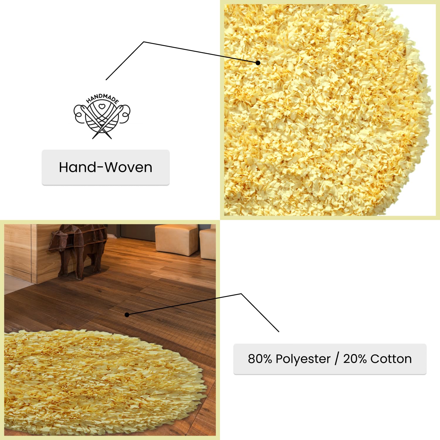Premium Soft Jersey Shaggy Round Rug - 5' Non-Slip Machine Washable Indoor Carpet for Living Room, Bedroom & Nursery | Foldable Easy-Clean Accent Floor Mat in Yellow | Cozy Home Decor & Kids Play Area Rug