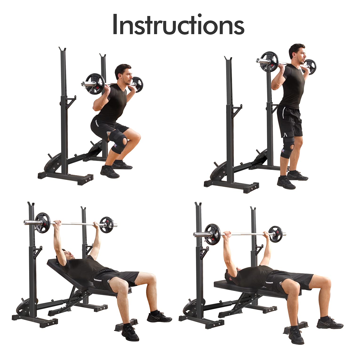 CANPA Adjustable Squat Rack Stand - 600Lbs Capacity Multi-Function Home Gym Equipment for Weight Lifting, Bench Press & Dumbbell Storage - Perfect for Home Workouts & Strength Training
