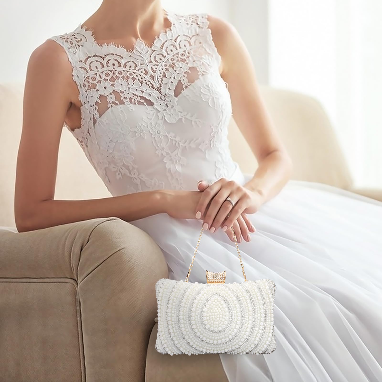 Elegant Pearl Beaded Bridal Clutch Bag with Chain - Luxury Wedding Evening Handbag for Women | Perfect for Bridal Showers, Receptions & Formal Events