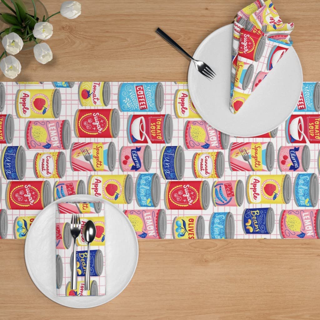 Vintage Retro Kitchen Food Canned Goods Print Cotton Sateen Table Runner - 108