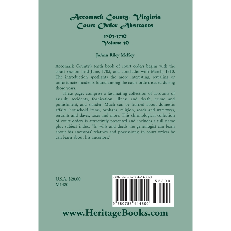 Virginia Court Order Abstracts Volume 10 - Accomack County Legal Records 1703-1710 | Genealogy Research & Historical Document Collection for Ancestry Studies