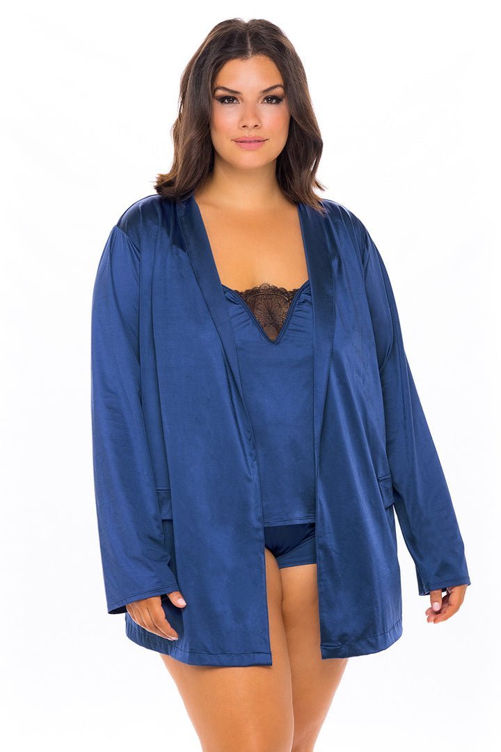 Curvy Saskia Satin & Lace Short Robe - Plus Size Lingerie for Women | Bridal Nightwear, Boudoir Photo Shoot, Honeymoon & Special Occasions
