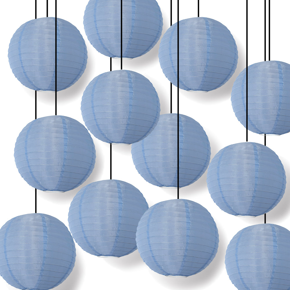 12 Pack Serenity Blue Shimmering Nylon Lanterns - Durable Even Ribbing Hanging Decorations for Outdoor Parties, Weddings & Home Decoration