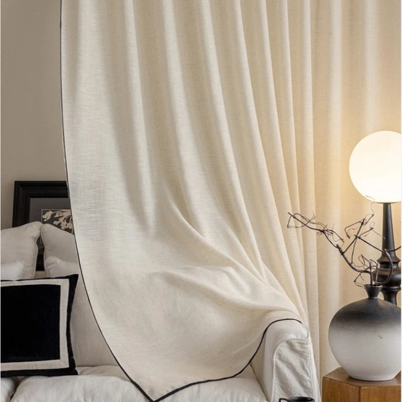 Kalani Linen Semi-Sheer Custom Curtains with Black Trim - Elegant Window Treatments for Living Room, Bedroom & Dining Room