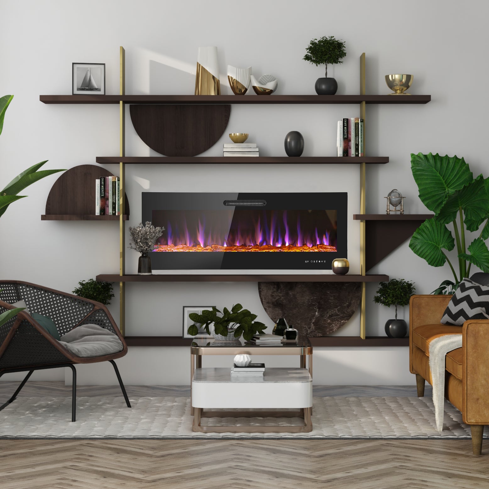 50 Inch LED Slim Electric Fireplace Insert - Wall Mounted with 1500W Heater, Adjustable Realistic Flame, Remote Control | Log & Crystal Ember Options | Perfect for Living Room, Bedroom & Office Heating & Ambiance