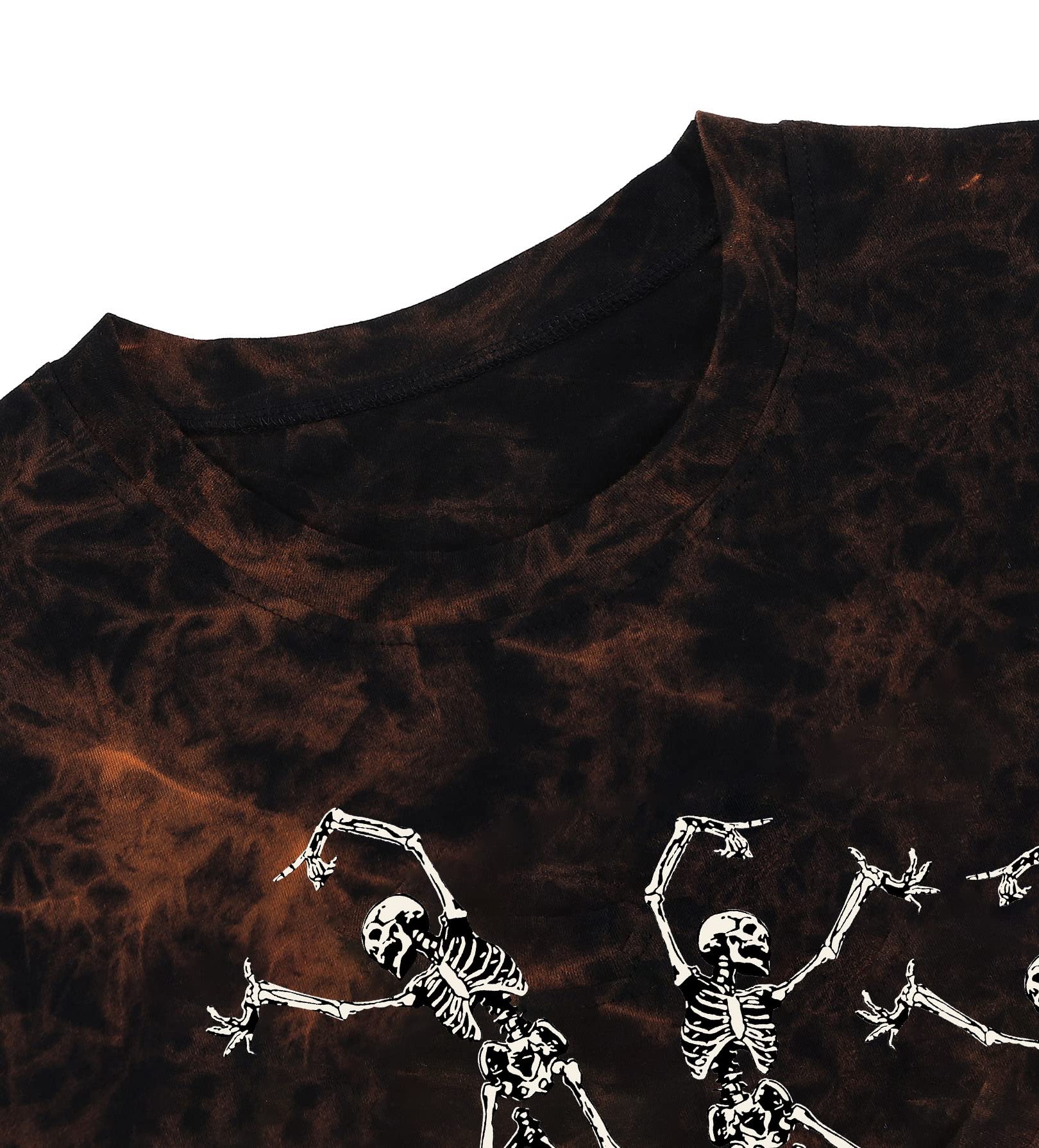 Women's Happy Halloween Dancing Skeleton T-Shirt - Fall Skull Graphic Tee Top Blouse Gift for Costume Parties & Spooky Season