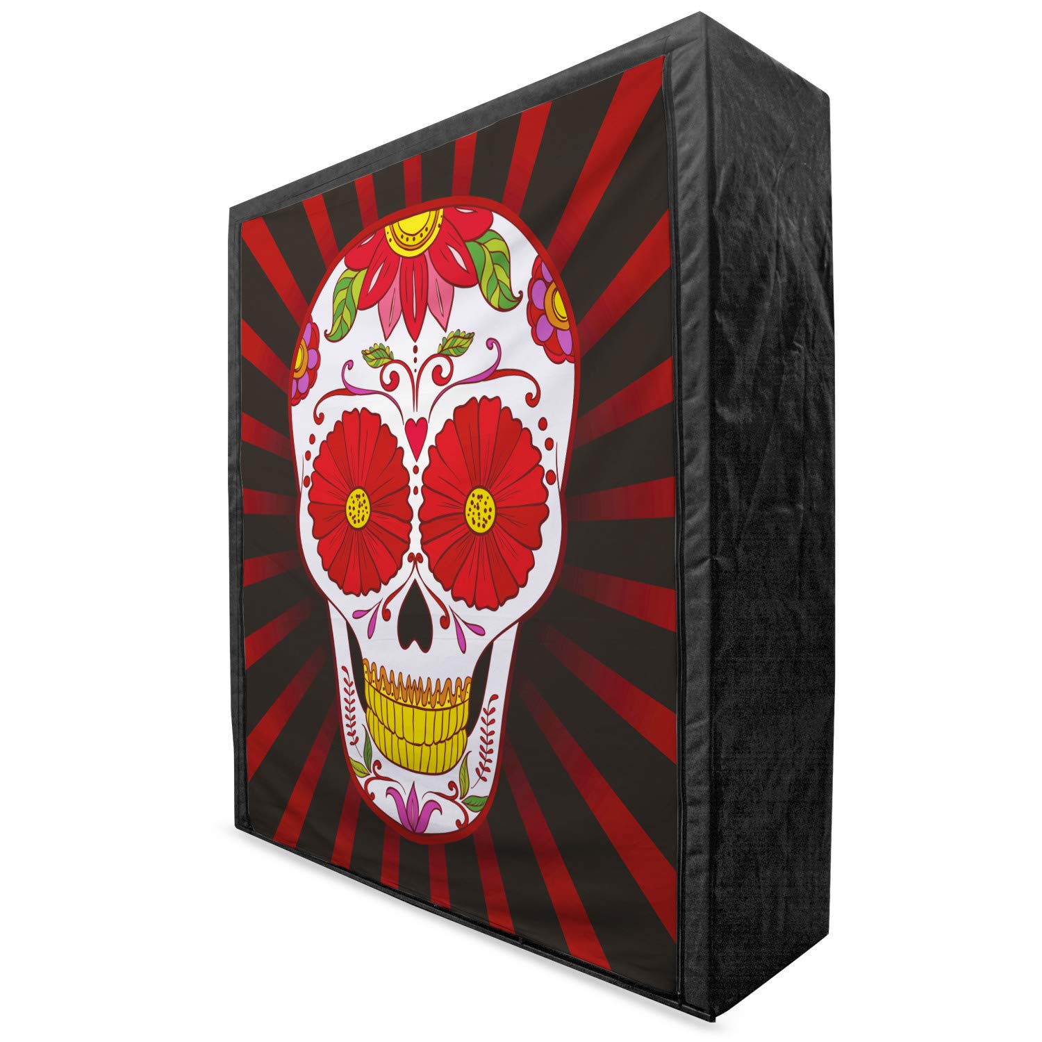 Ambesonne Sugar Skull Fabric Wardrobe - Catrina Inspired Day of the Dead Decor with Floral Design, 59 Inch Portable Closet Organizer with Shelves for Bedroom, Closet, or Dorm Storage | Multicolor