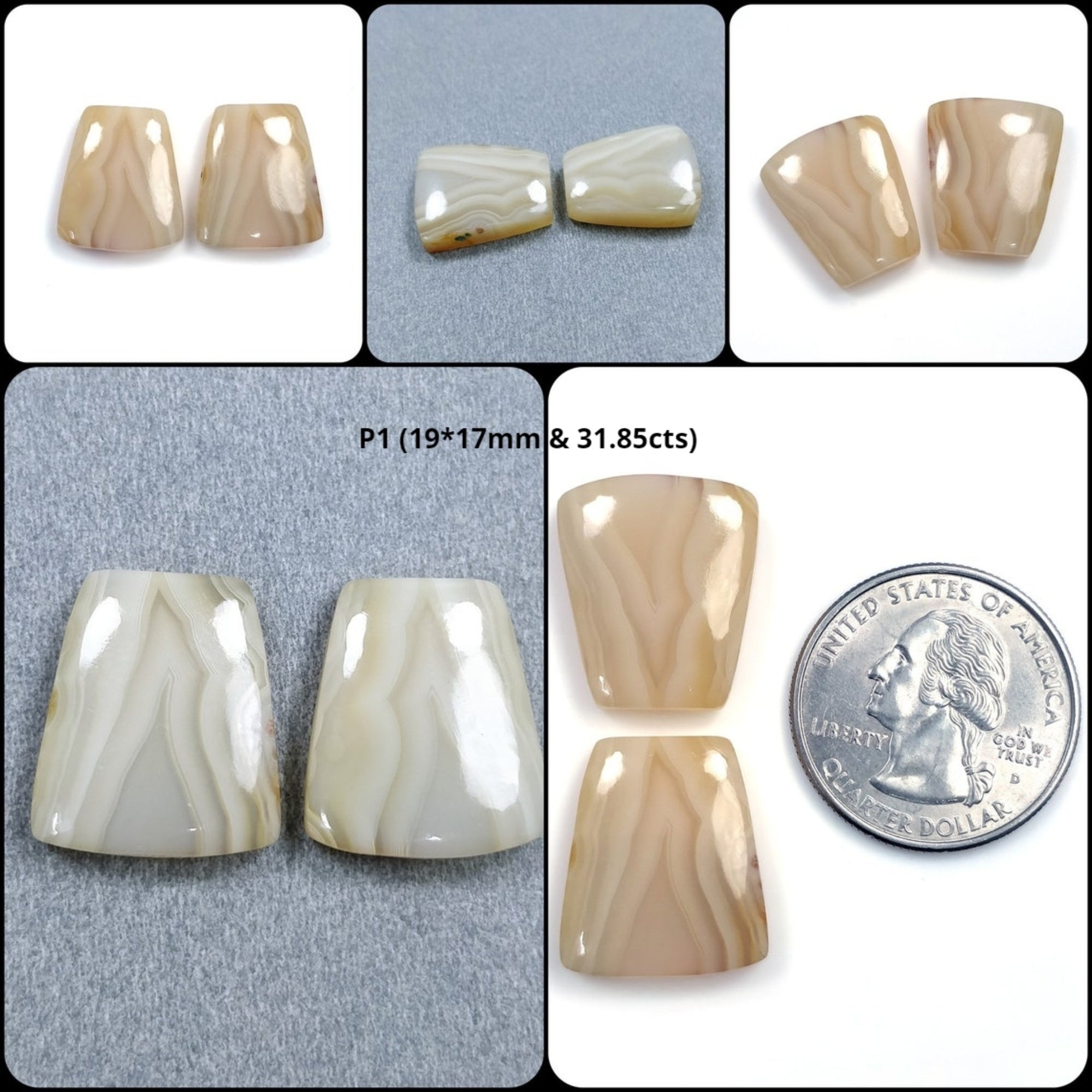 Natural Botswana Agate Gemstone Cabochon - Untreated Bi-Color Agate in 19x17mm & 36x20mm Sizes (Pair) for Jewelry Making, Wire Wrapping & Crystal Healing