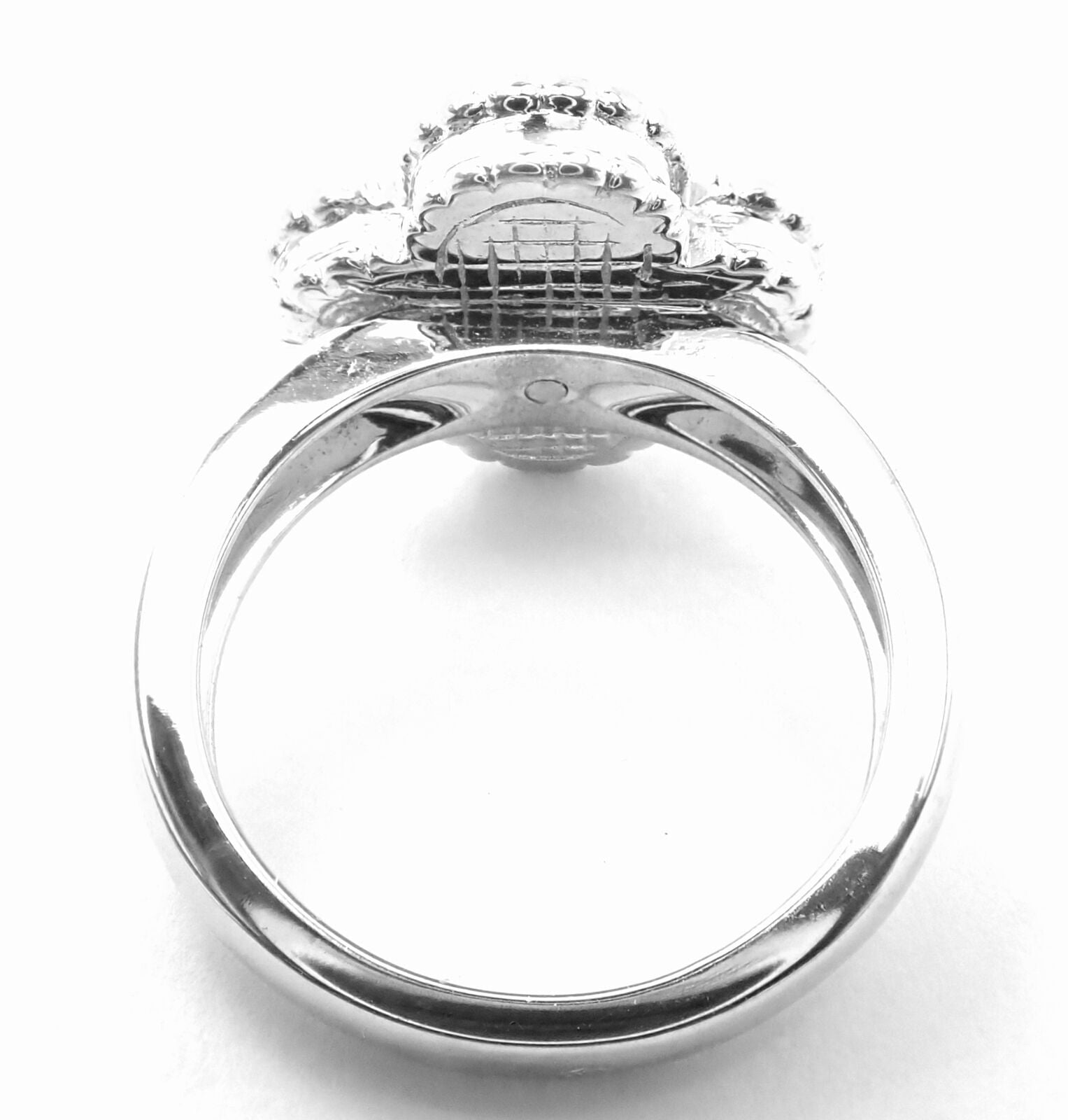 Authentic Van Cleef & Arpels Alhambra 18k White Gold Pink Opal Diamond Ring - Luxury Jewelry for Women, Perfect for Weddings, Anniversaries & Special Occasions
