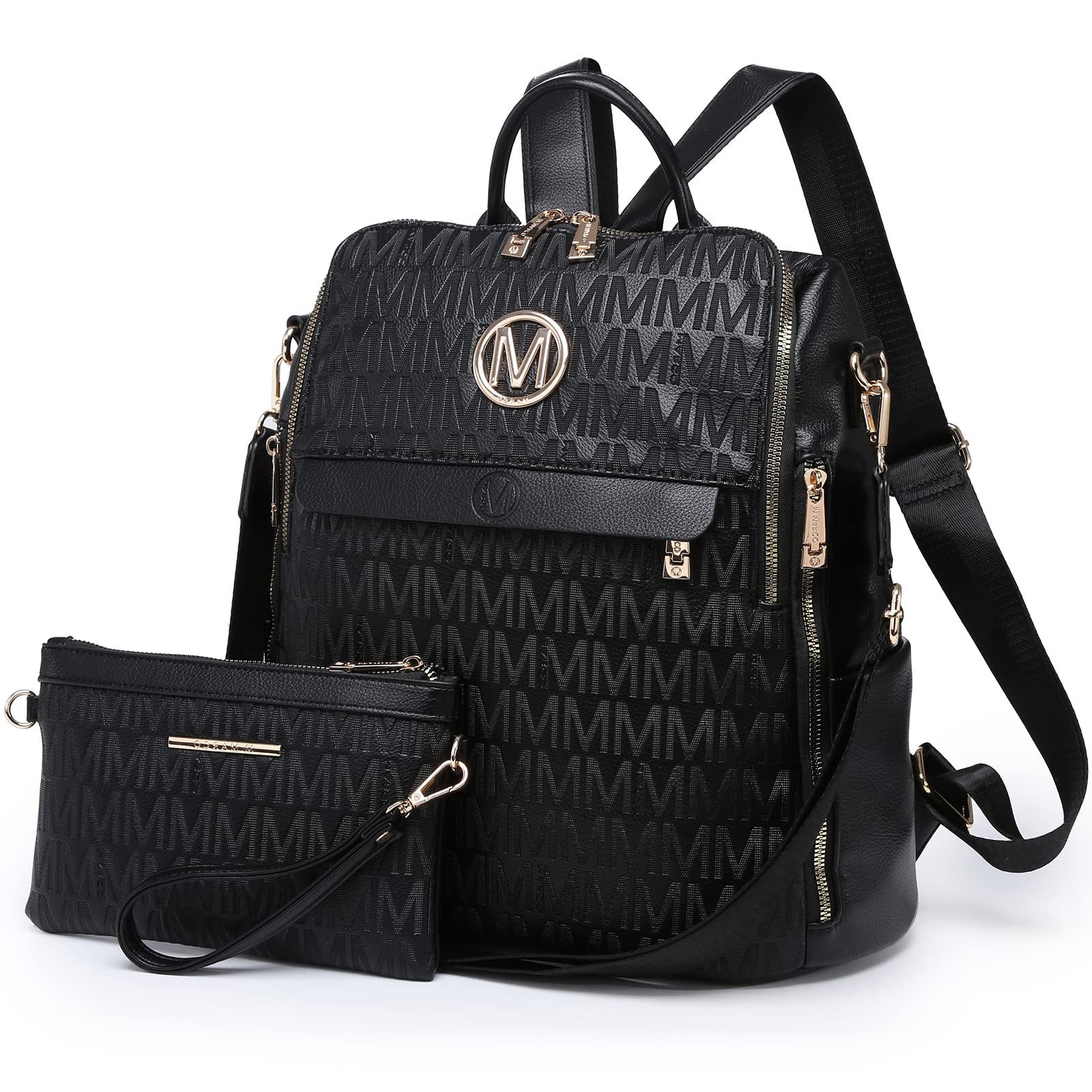 MKP Women's Fashion Backpack Purse - PU Leather Convertible Shoulder Bag & Handbag 2PCS Set for Travel, Work, School & Daily Use