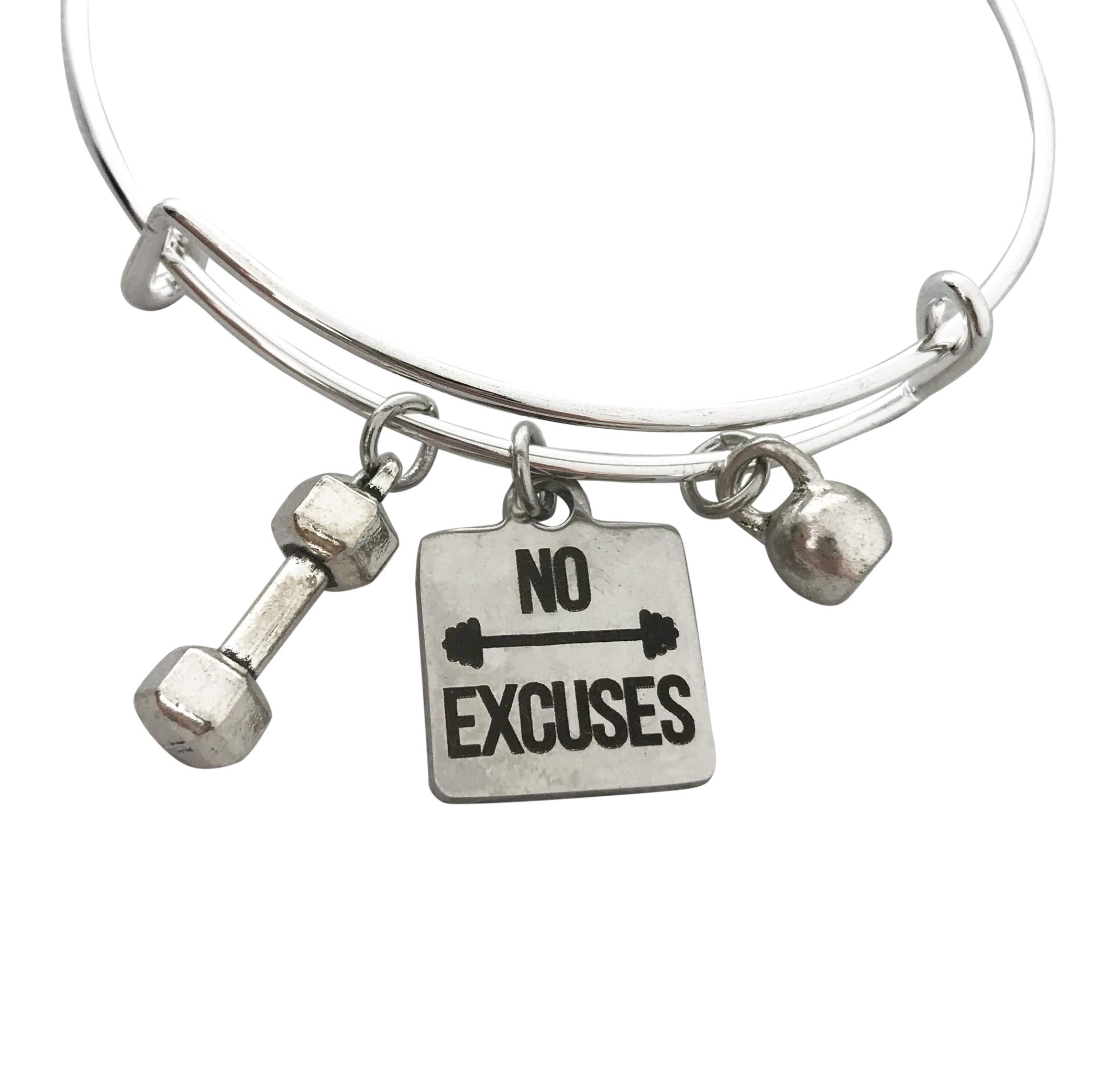 No Excuses Workout Jewelry - Adjustable Dumbbell Charm Bracelet for Weight Lifting & Fitness | Gym, Yoga & Running Accessory