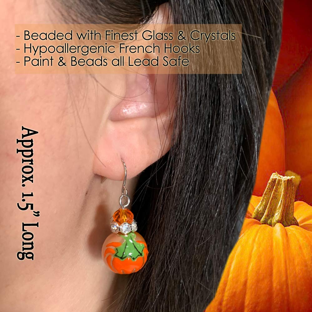 Handmade Fall Earrings with Painted Glass Beads - French Hook Dangle Earrings in Multicolor | Perfect for Autumn Outfits, Thanksgiving, and Holiday Parties