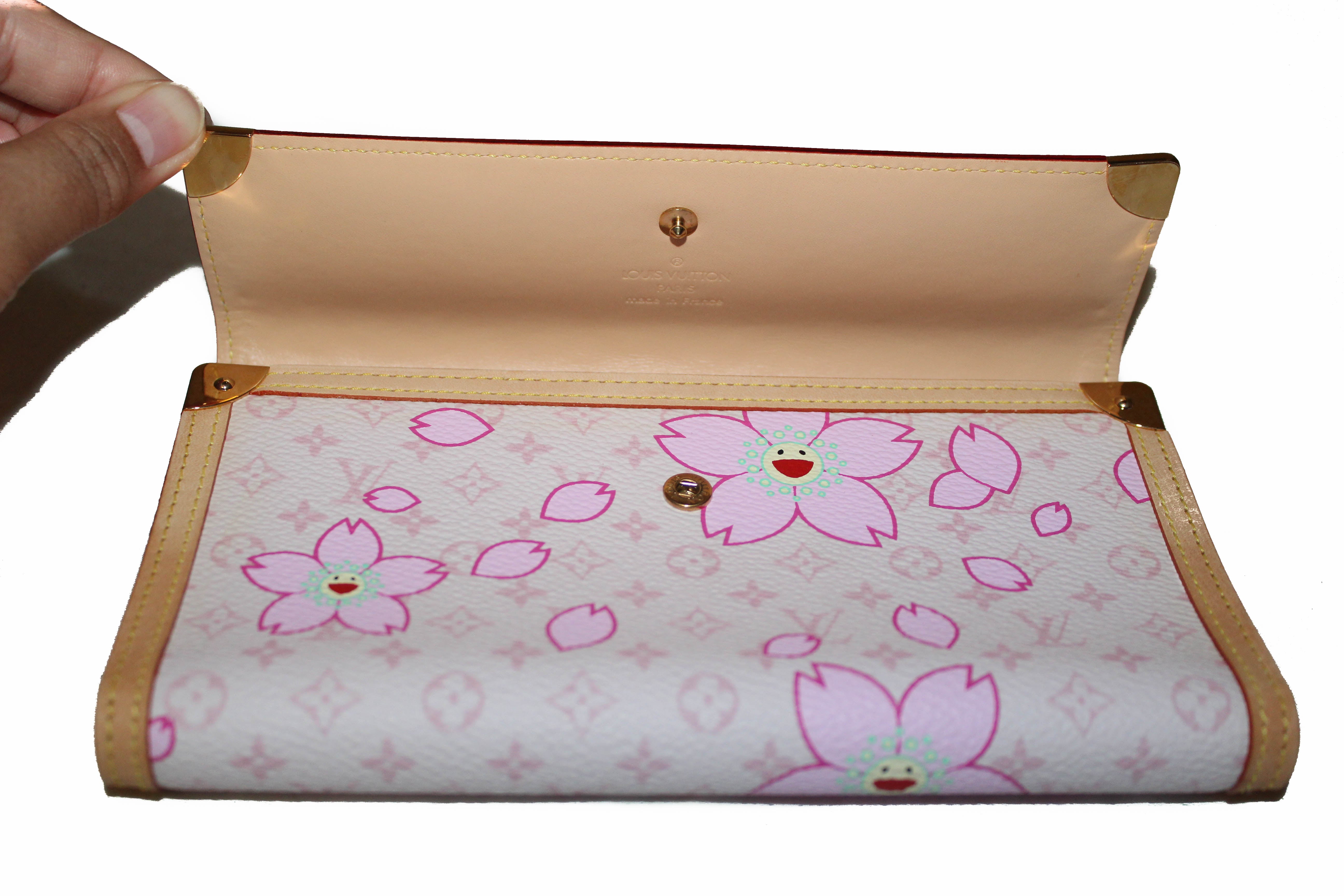 Authentic Louis Vuitton Pink Cherry Blossom Tri-Fold Wallet | Genuine Leather PTI Women's Wallet | Perfect for Everyday Use & Gift Giving