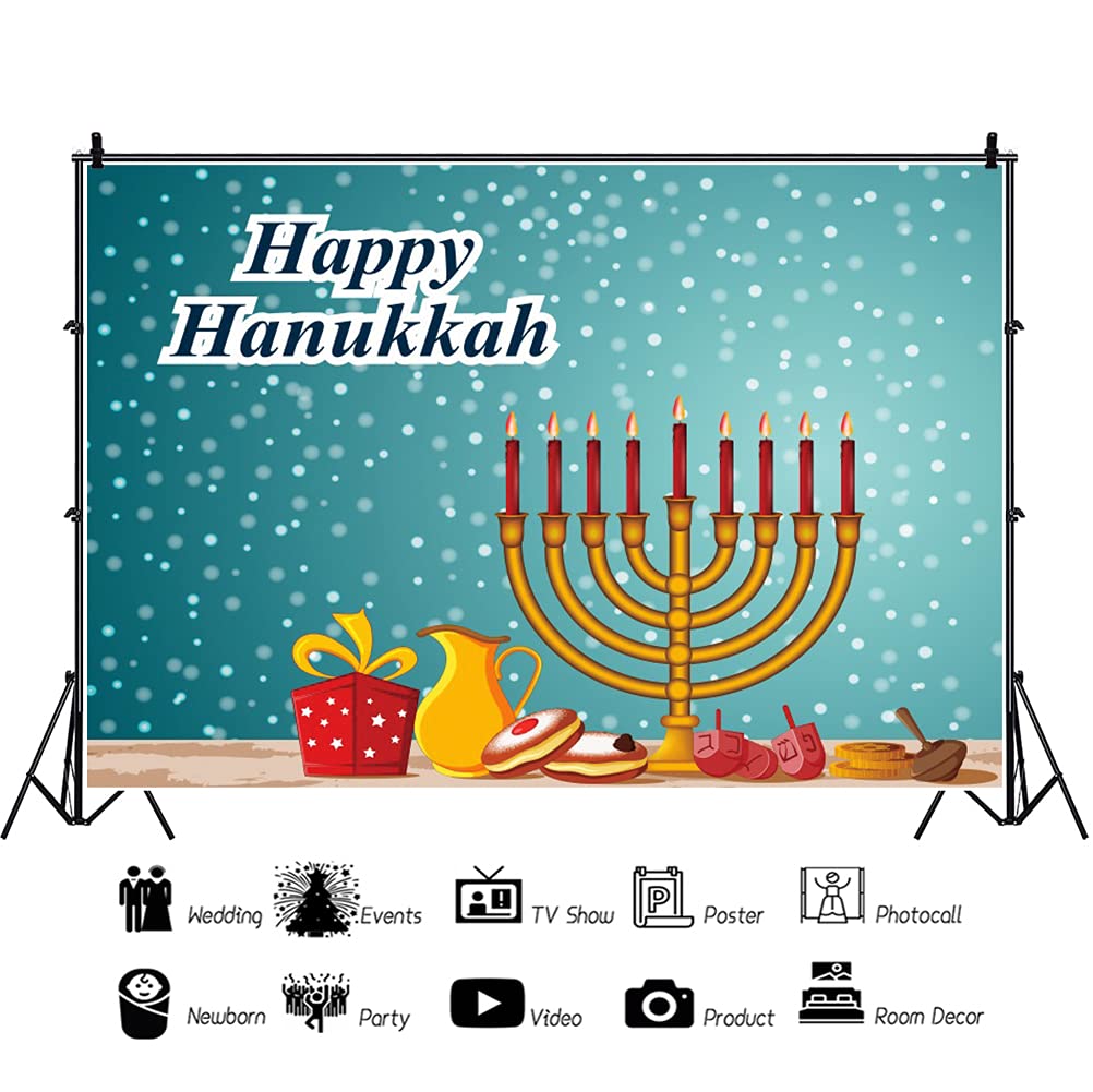 20x10ft Happy Hanukkah Backdrop - Blue Hexagon Vinyl Photography Background with Holy Flame Candlesticks & Sparkling Candles for Jewish Festival, Holiday Photo Studio Props, Party Decorations - Perfect for Hanukkah Celebrations, Family Photos, and Social Media Content