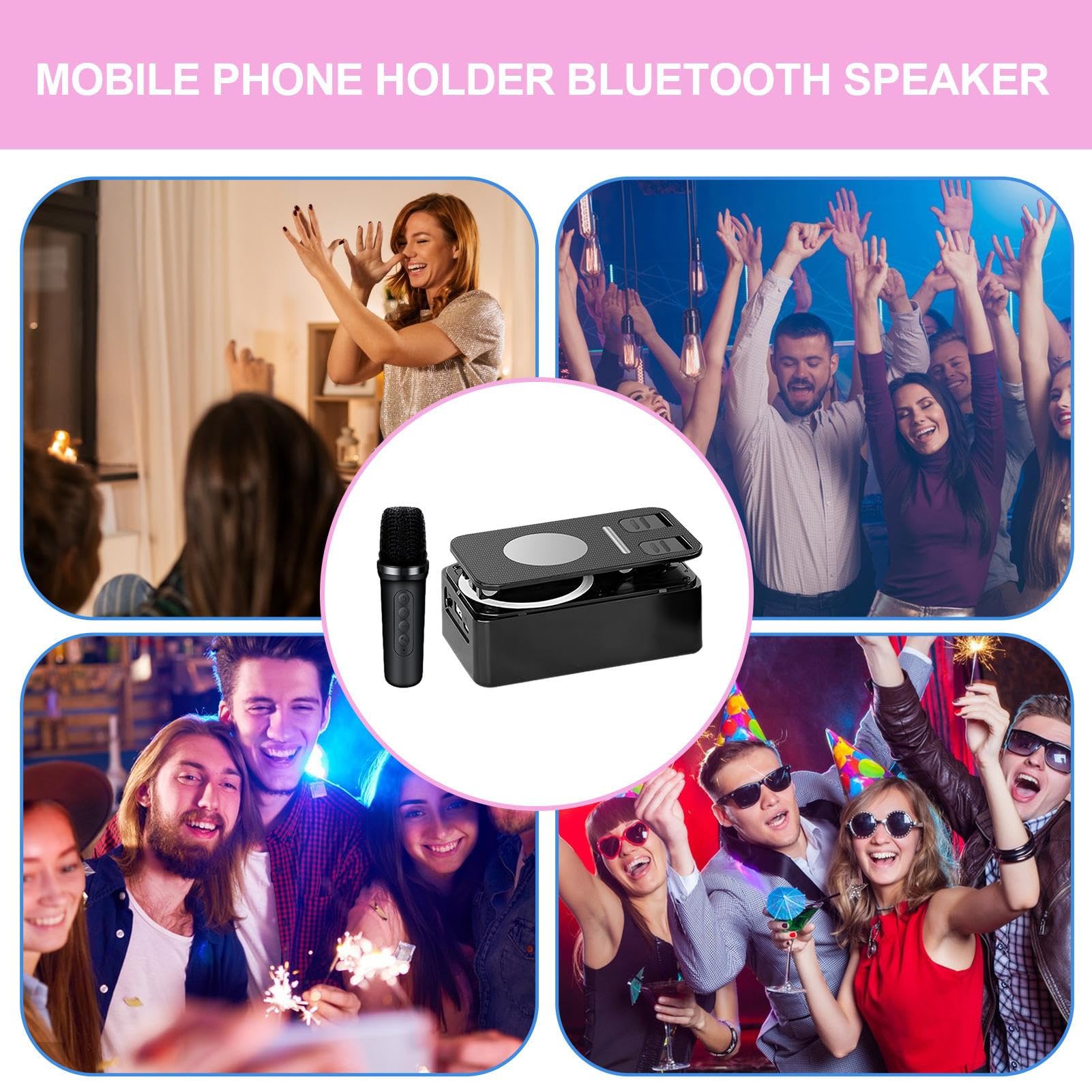 Nuytghr Wireless Stereo Speaker - Portable Bluetooth Speaker with Built-in Mic & Adjustable Phone Holder | High-Quality Sound for Home, Office, Outdoor Parties & Travel | Water-Resistant & Long Battery Life