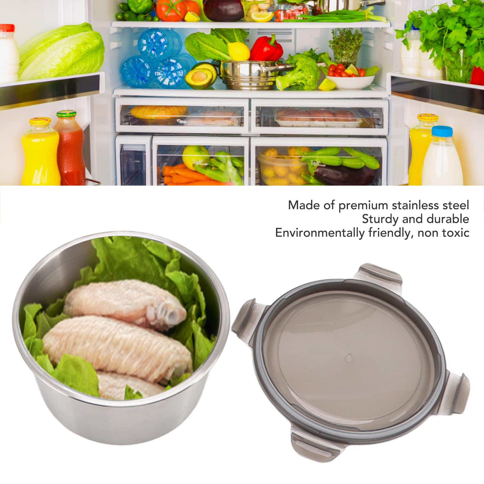 4-Piece Large Capacity Stainless Steel Food Storage Containers with Lids - Airtight, Portable Lunch Box for Work, School, Picnics & Meal Prep (Round Design)