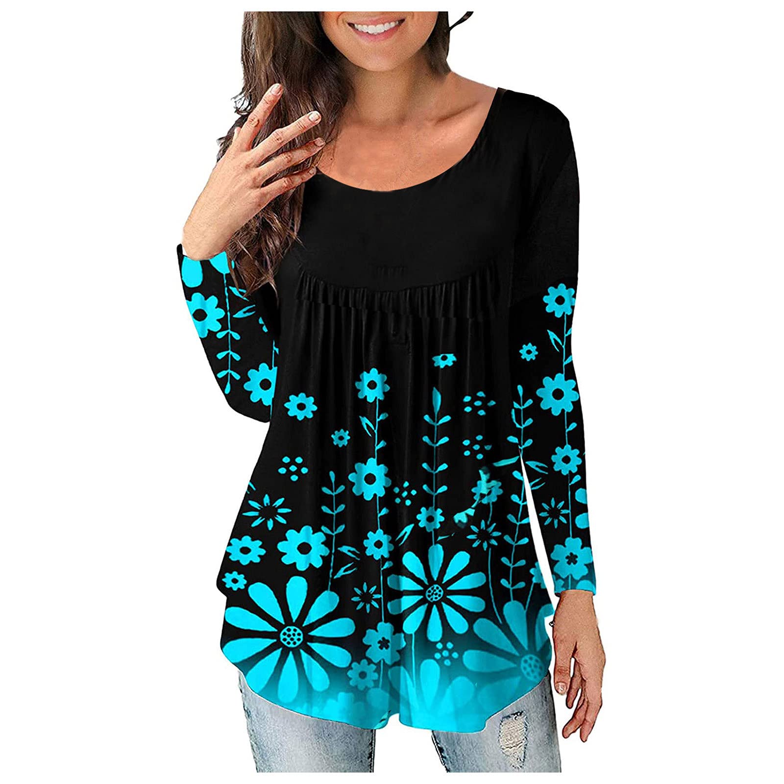 RKSTN Women's Long Sleeve Pleated Sweatshirt - Trendy Flowy Tunic Top for Casual Wear, Office & Fall Outfits | Soft Pullover Blouse for Layering & Everyday Comfort